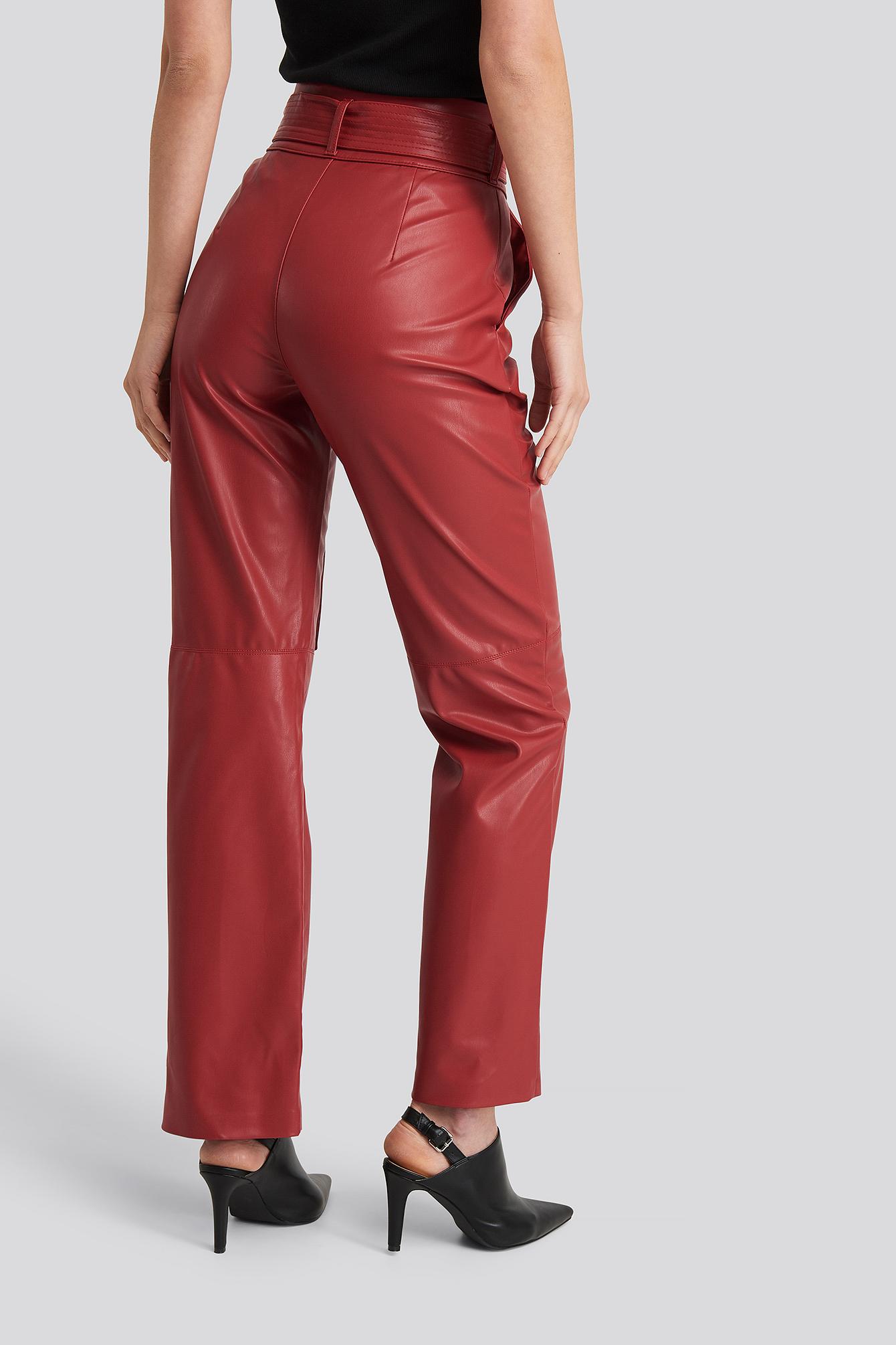 red pu leather pants
