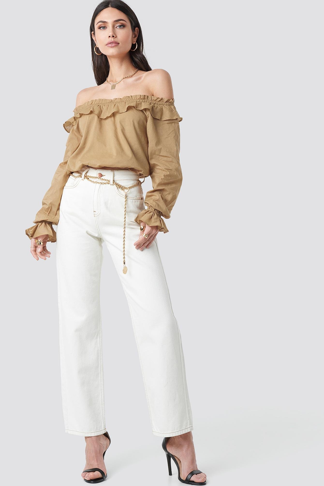 beige off the shoulder top