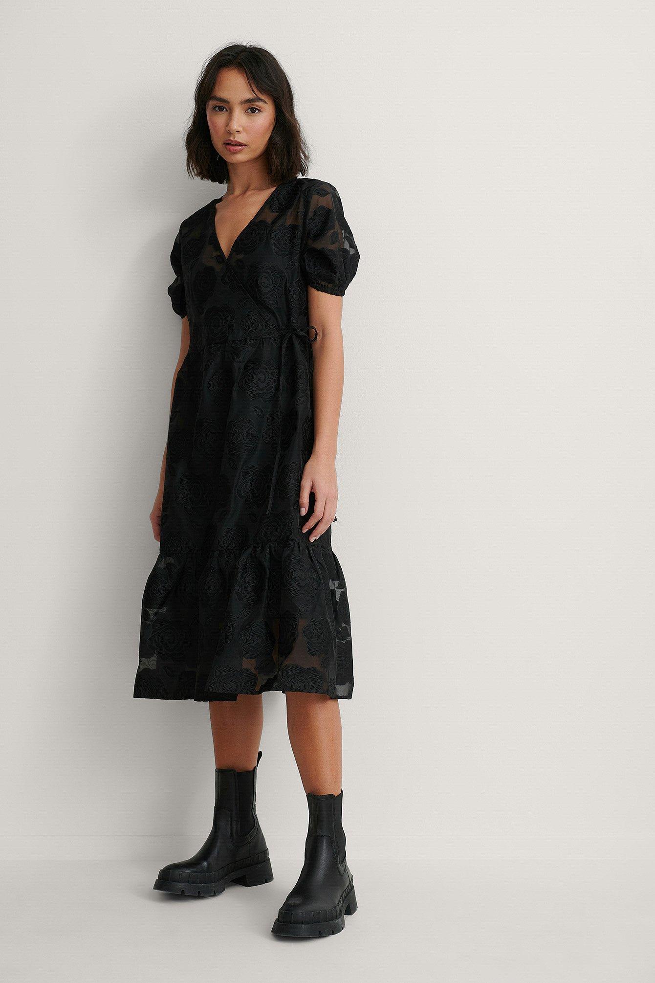 NA-KD Synthetic Black Overlap V-neck Organza Dress - Lyst