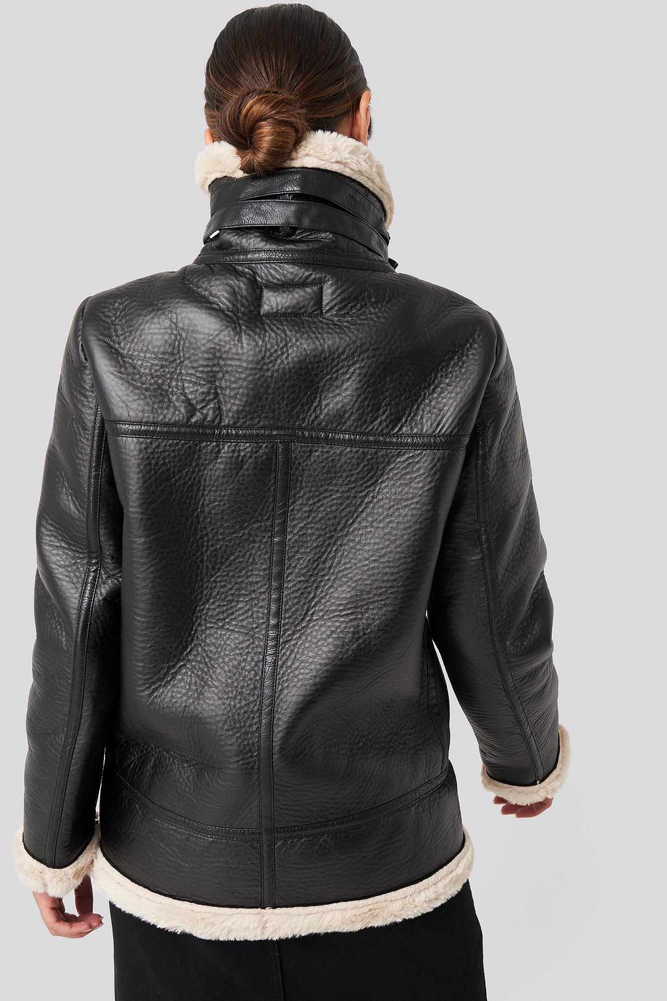 black contrast aviator jacket