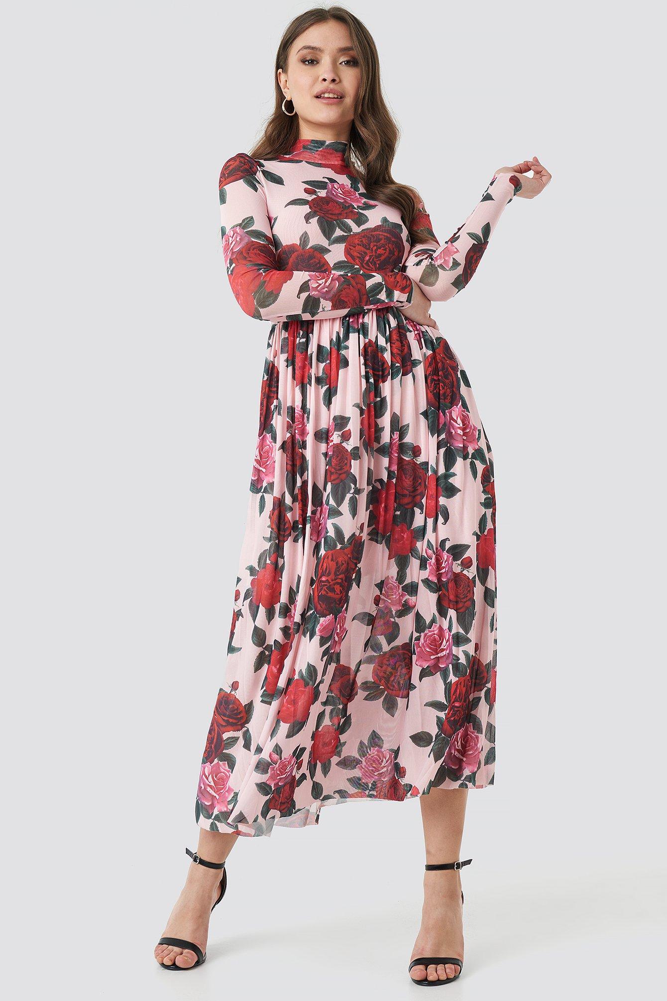 mesh ls midi dress