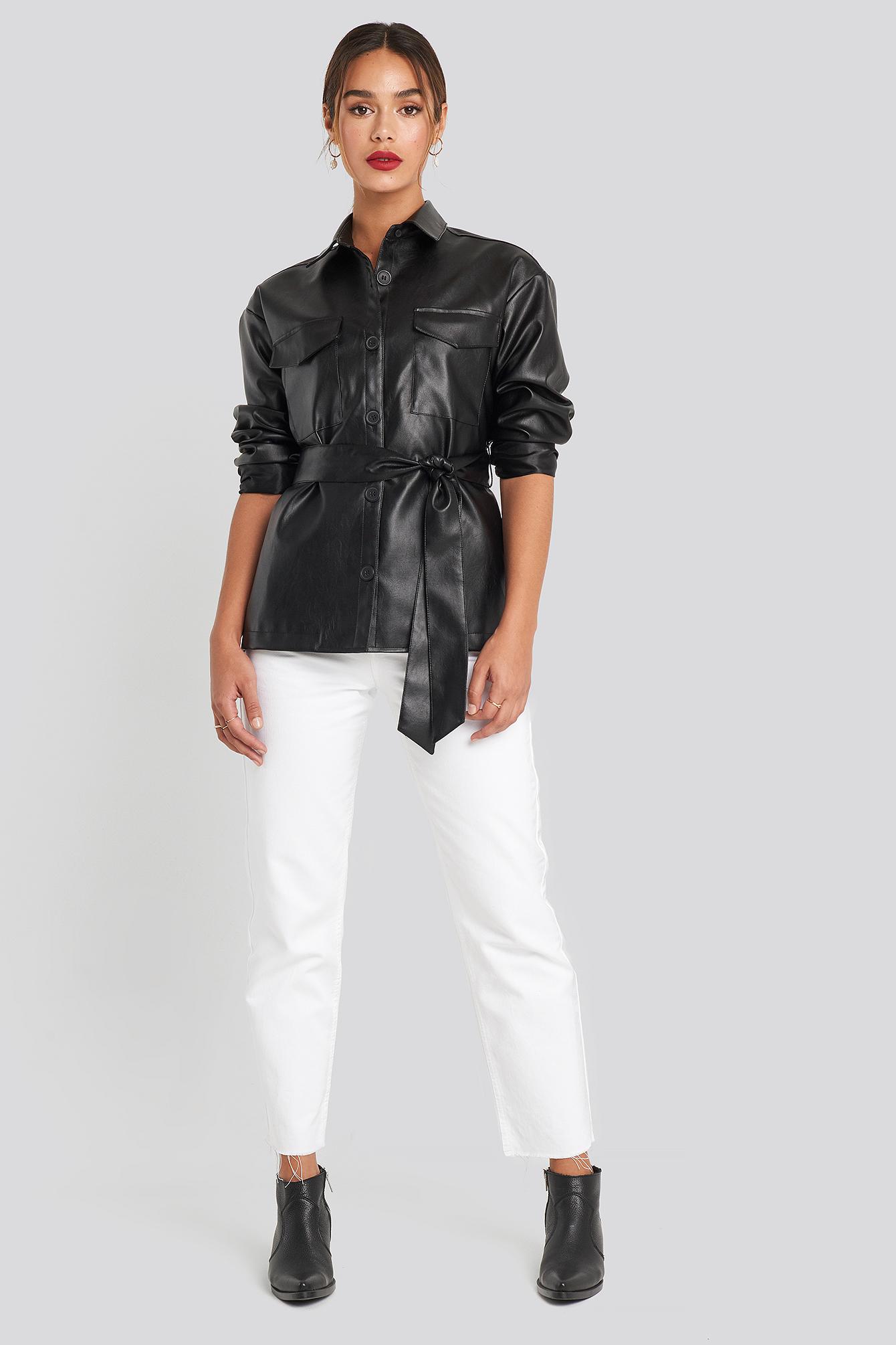 pu belted jacket