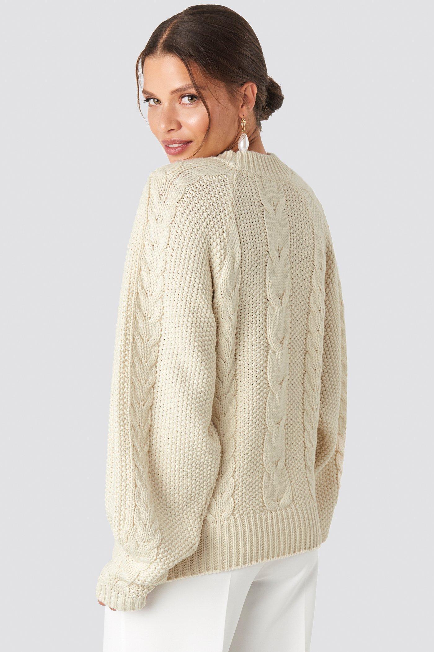 NA-KD White Chunky Cable Knitted Sweater | Lyst