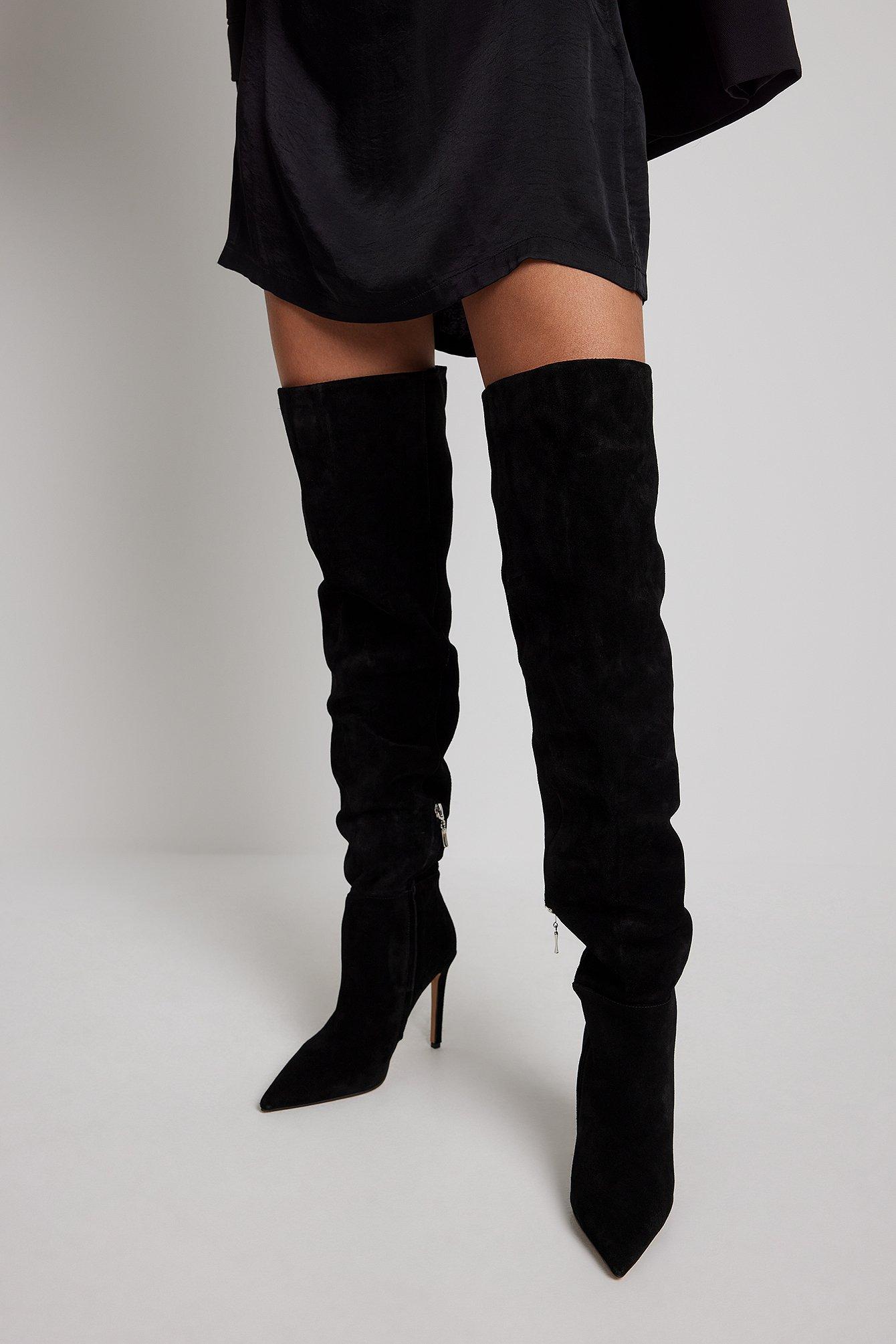 NAKD Black Suede Overknee Stiletto Boots Lyst