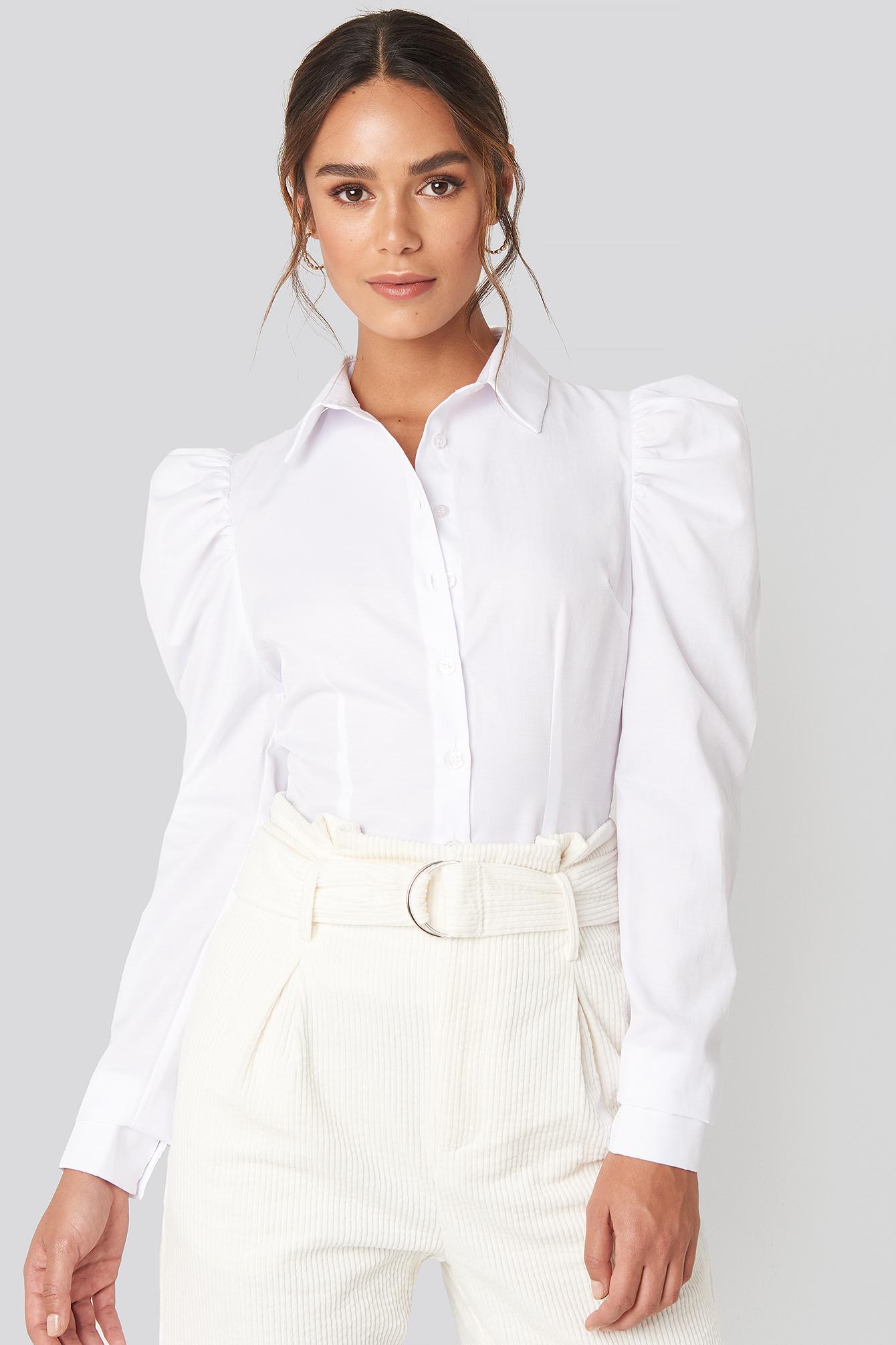white puff shoulder shirt