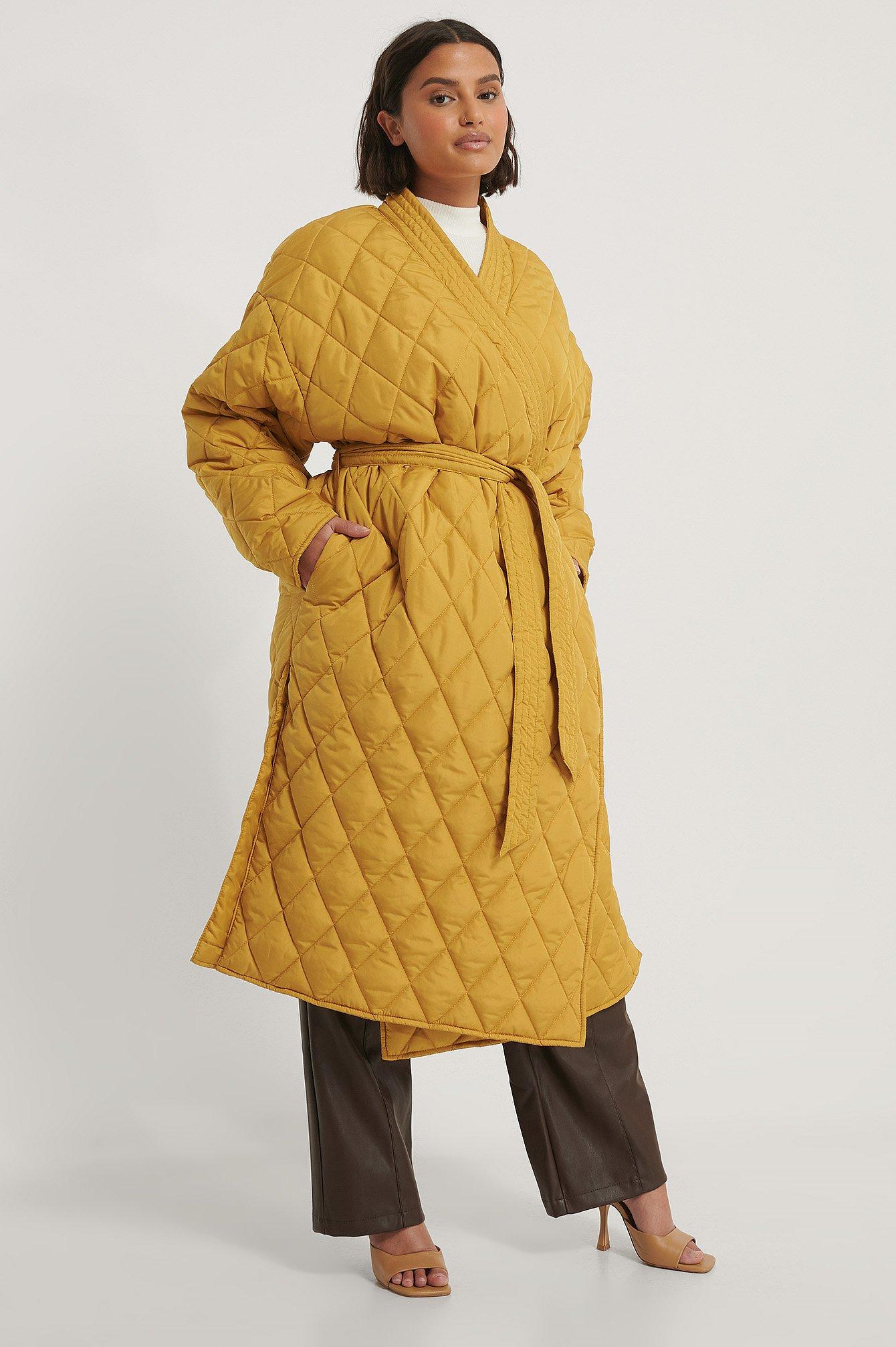 NA-KD Yellow Quilted Kimono Coat | Lyst