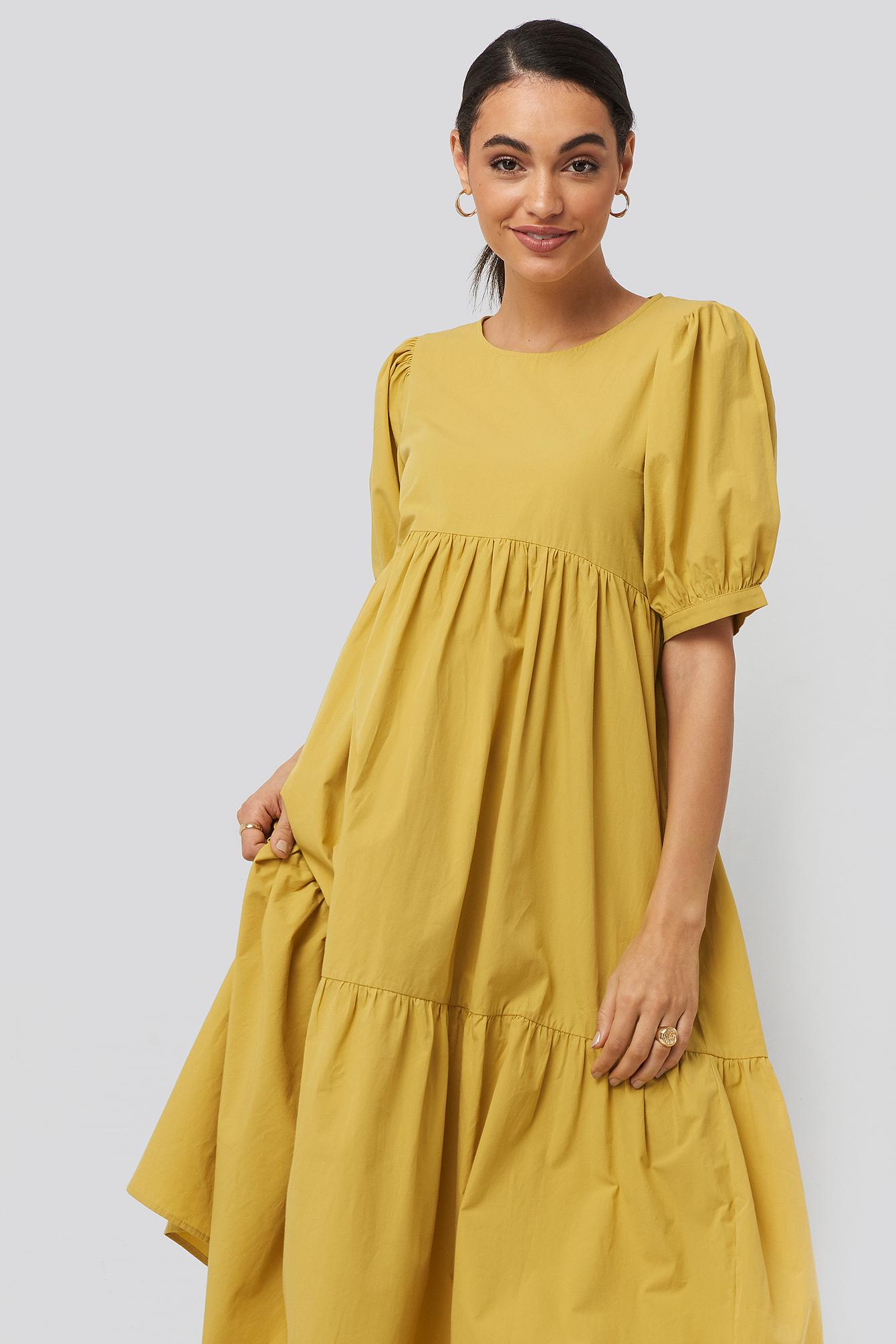 NA-KD Puff Sleeve Pleated Tiered Midi 