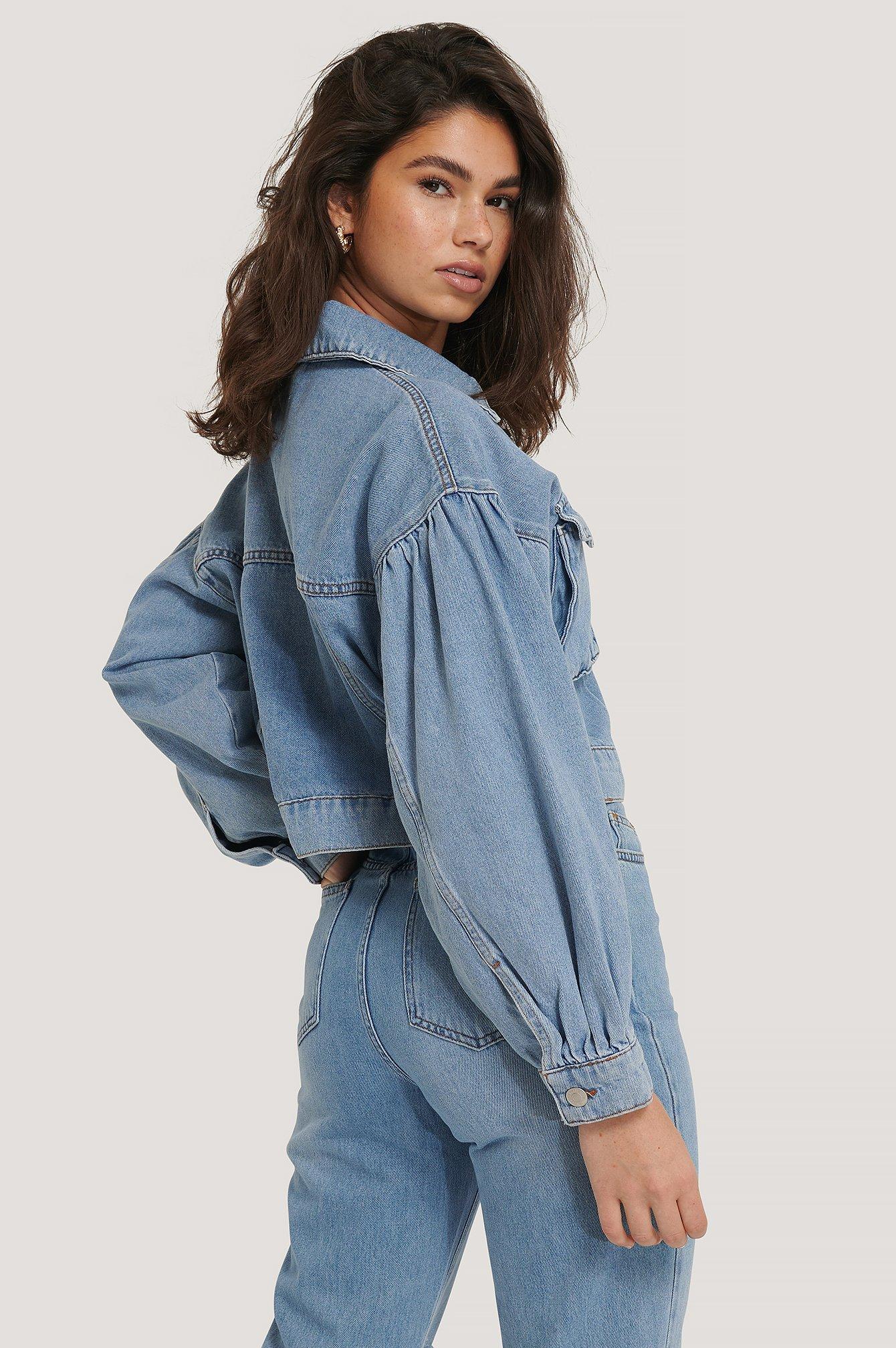 balloon sleeve cropped denim jacket