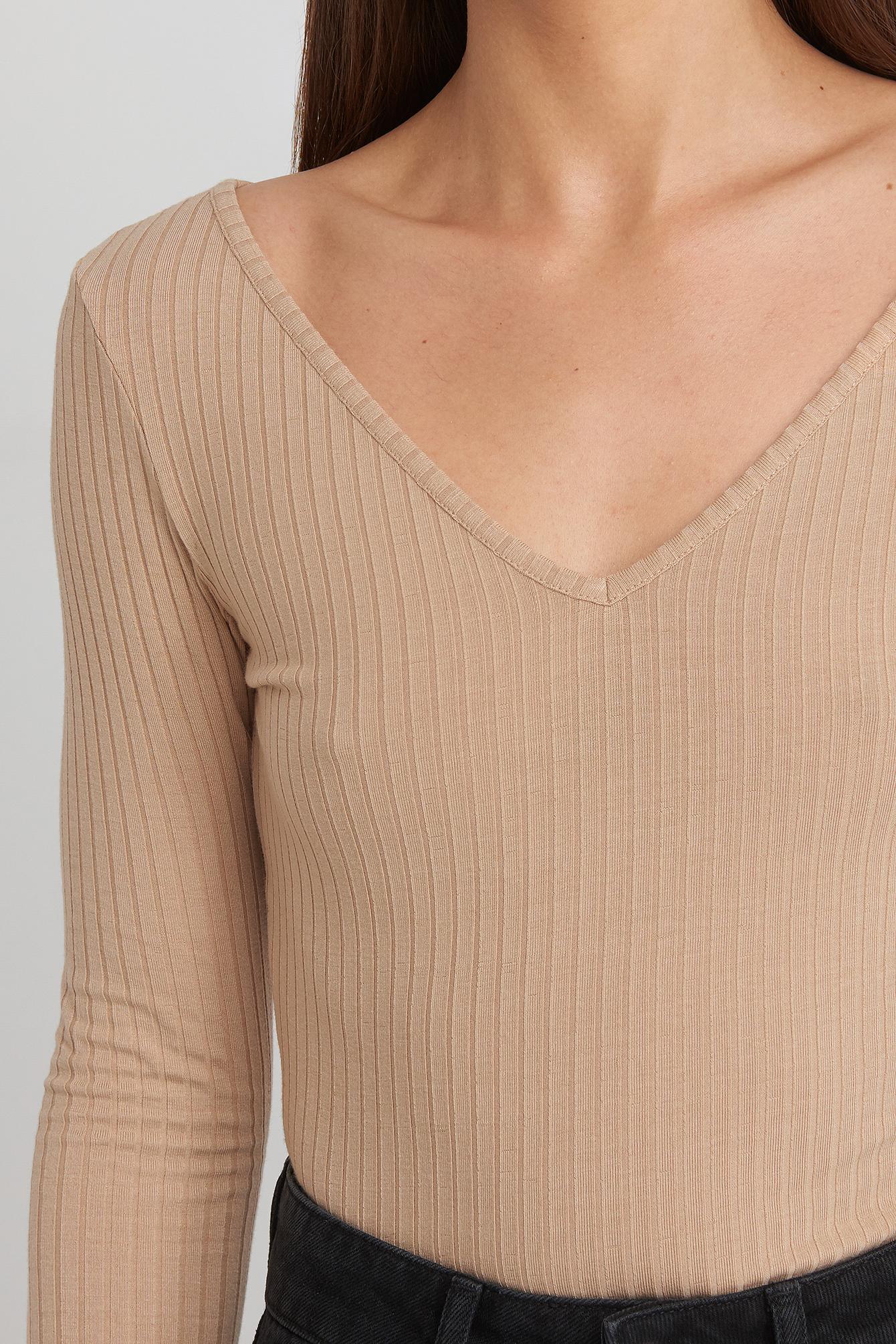 nike air ribbed high neck light beige long sleeve top