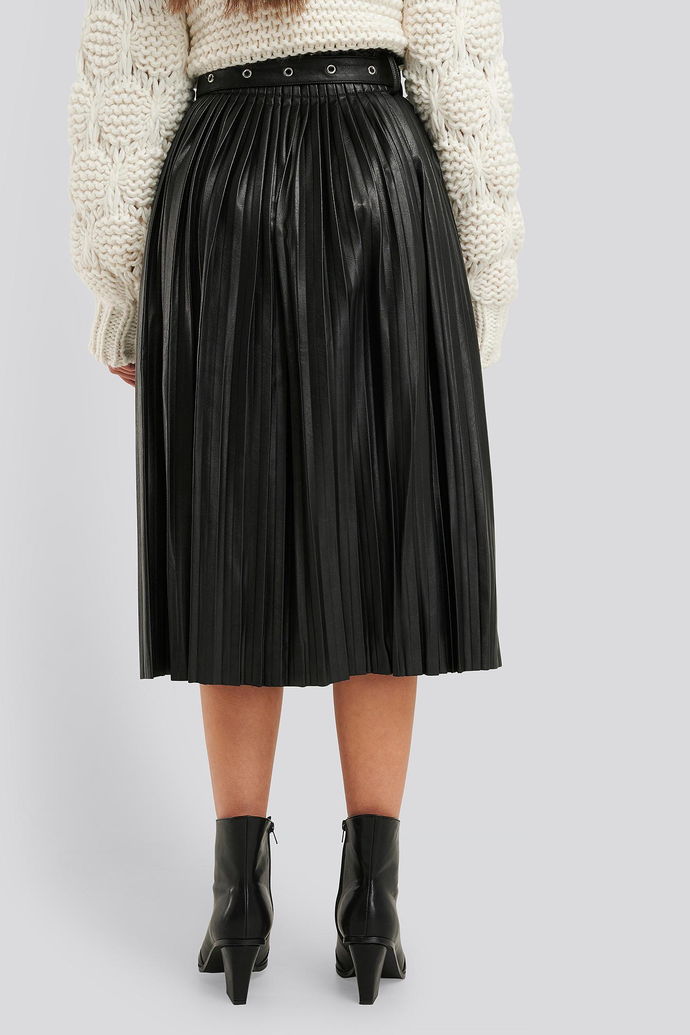 black pu pleated skirt