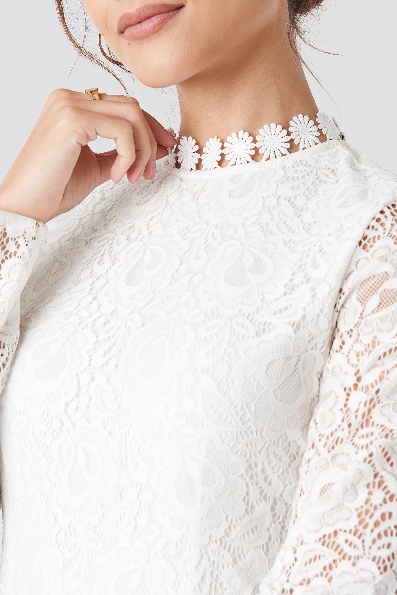 crochet detail pleated dress white