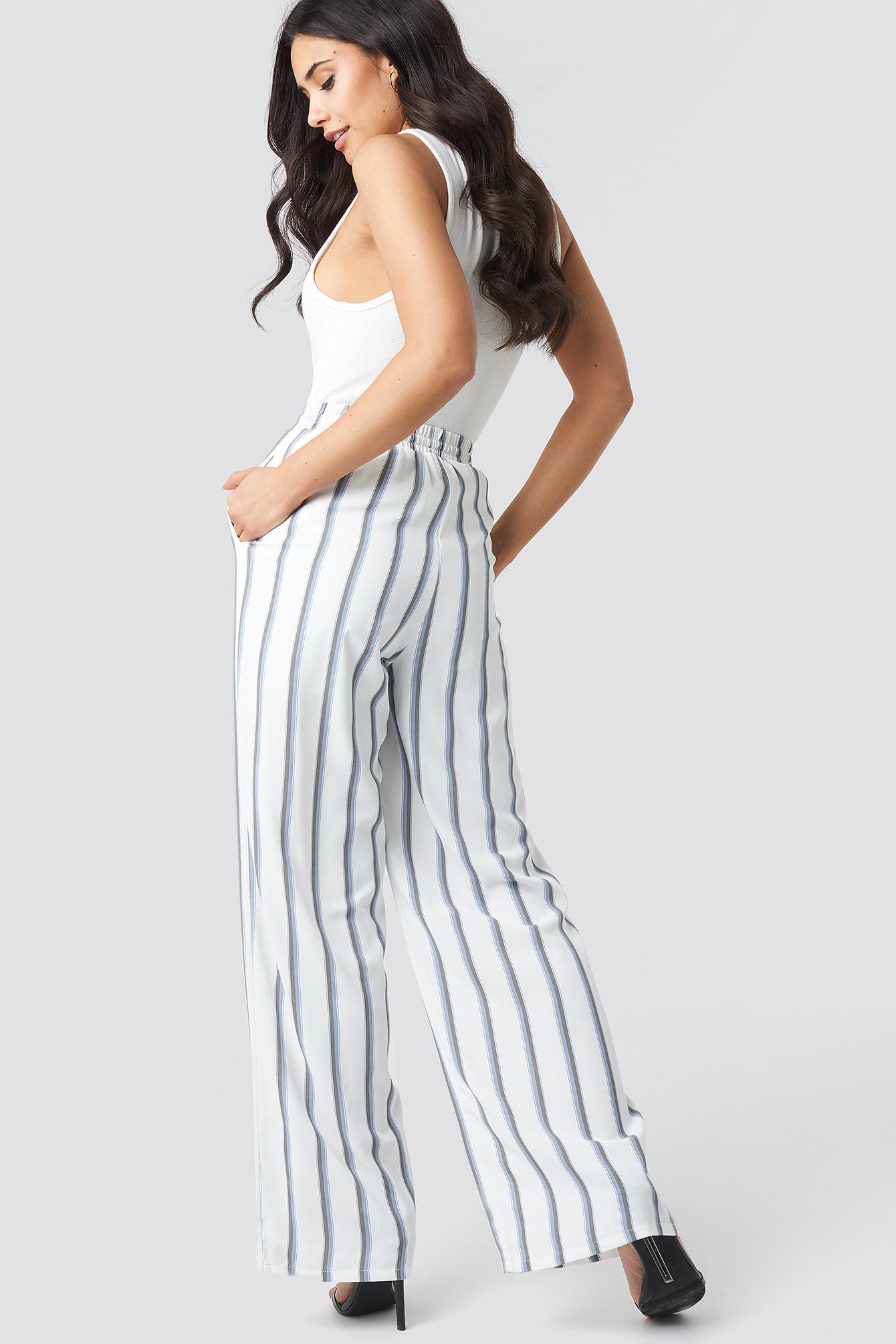 Glamorous Synthetic Striped Wide Pants Multicolor in White Blue Stripes (Blue) - Lyst