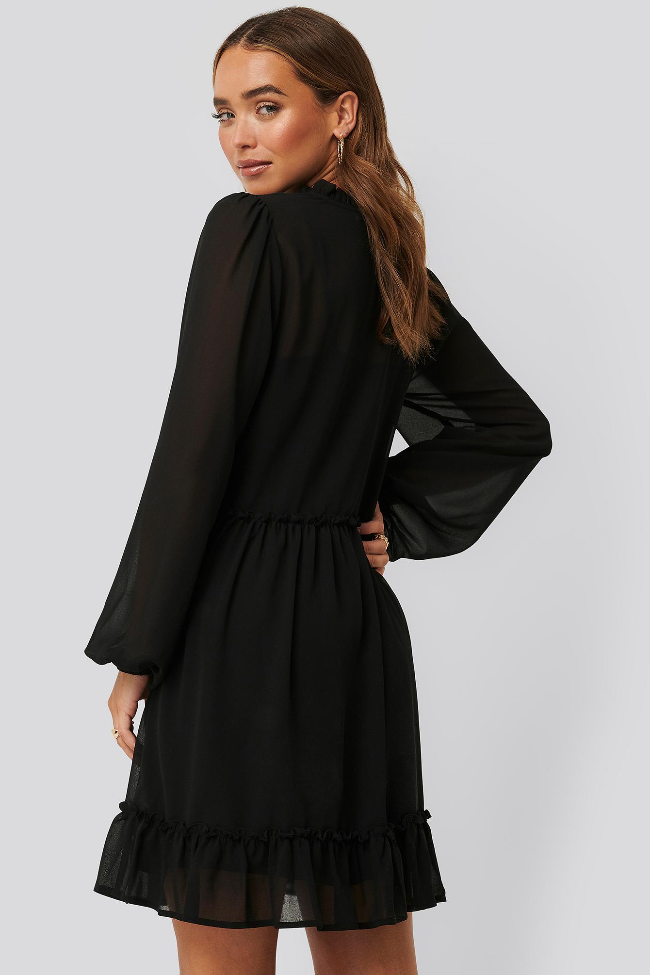 Black Long Sleeve Flowy Mini Dress ...