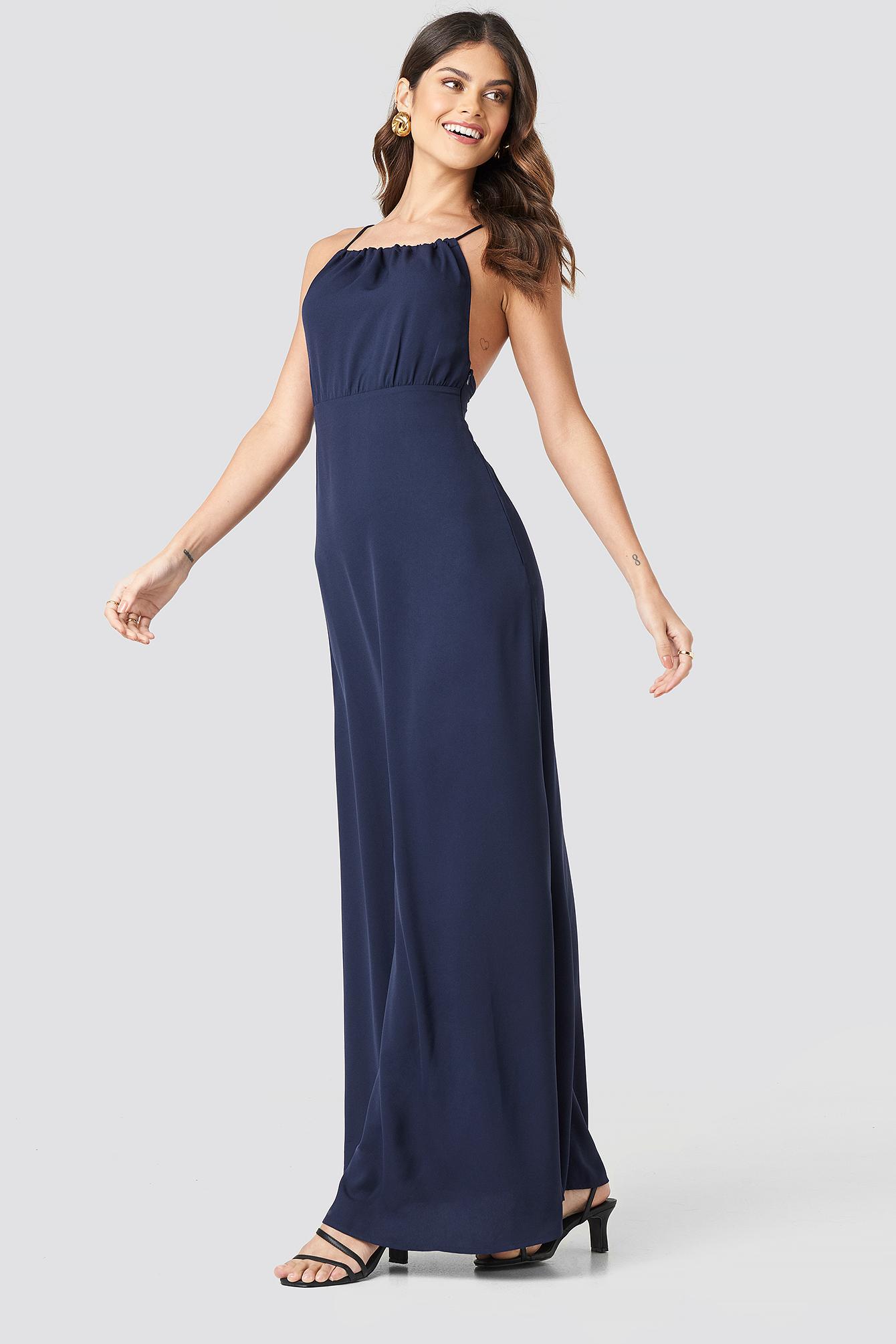 Lyst NAKD Tie Back Maxi Dress Dark Blue in Blue
