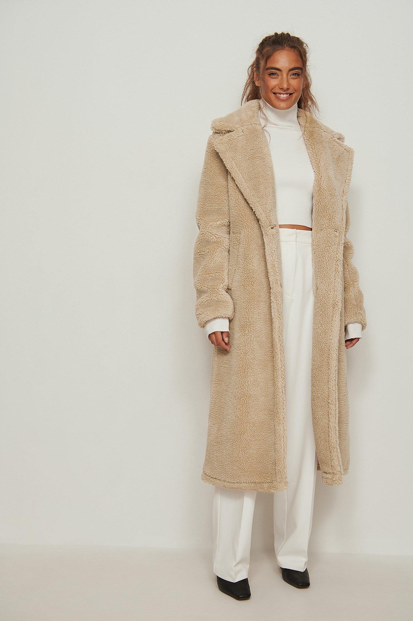 beige teddy coat