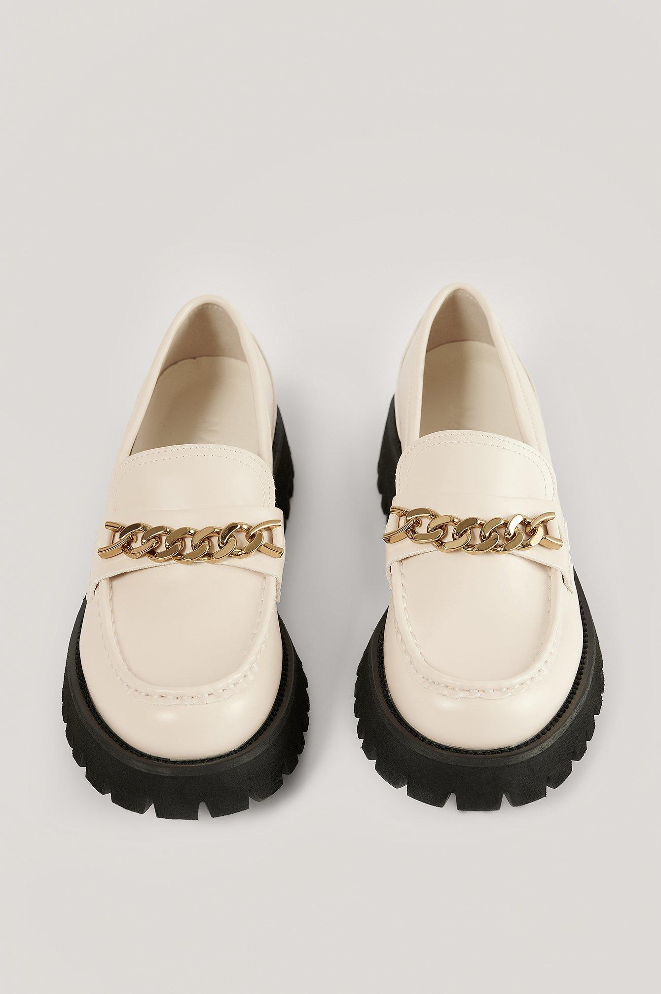 NA-KD Leather Beige Chunky Loafers in Cream (Natural) | Lyst UK