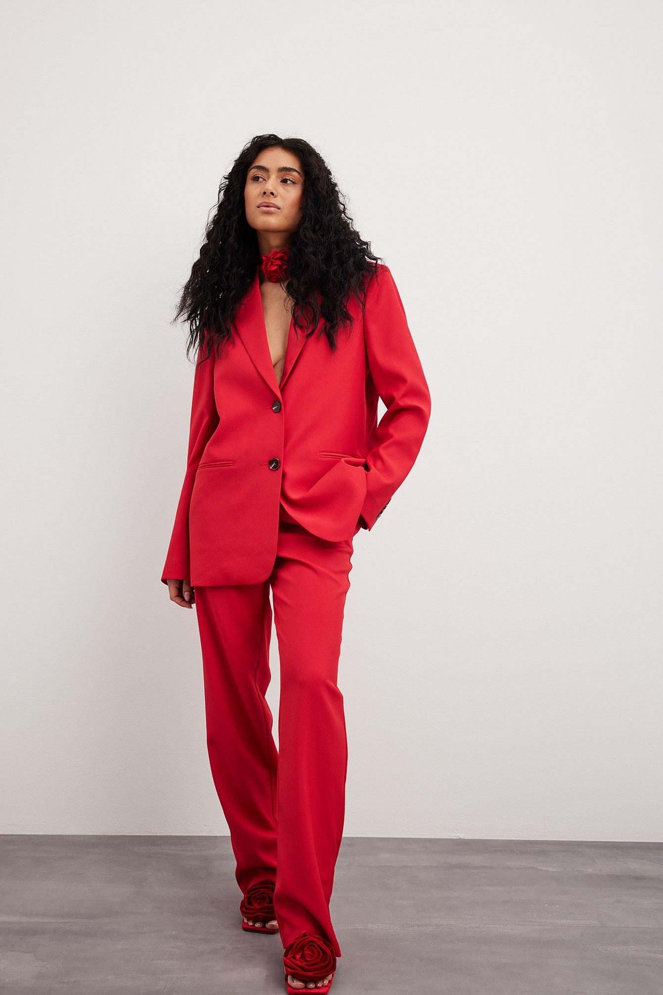 NA-KD Mid Waist Regular Suit Pants in Red | Lyst