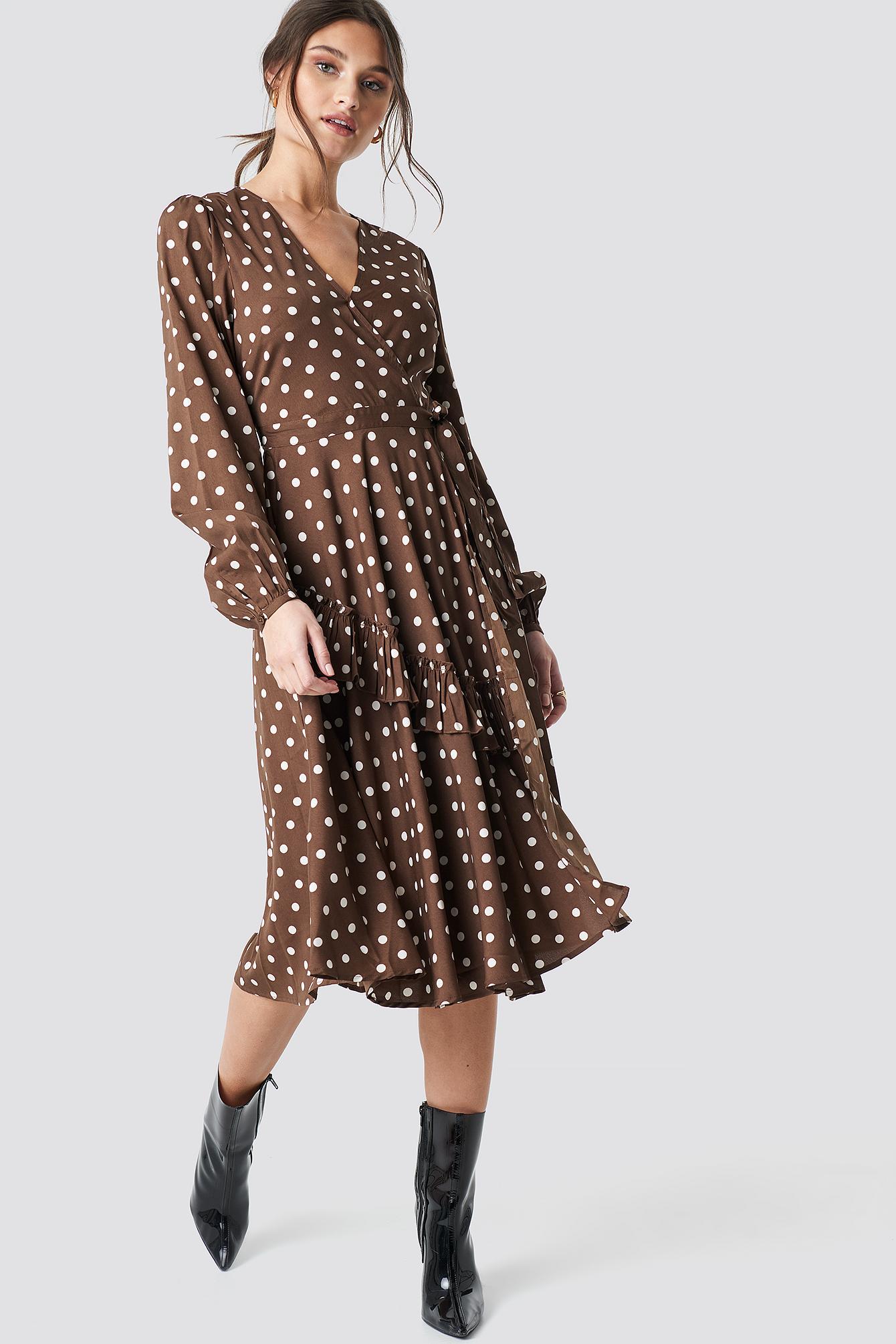 brown dress with white dots