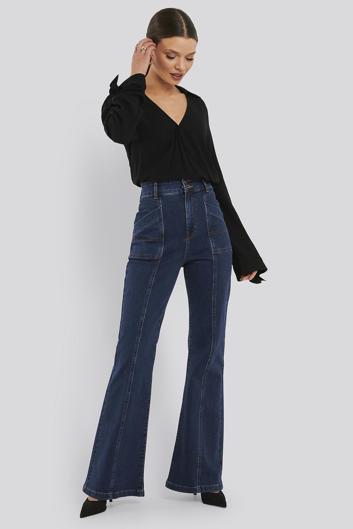 NA-KD Blue High Waist Front Seam Flare Jeans | Lyst