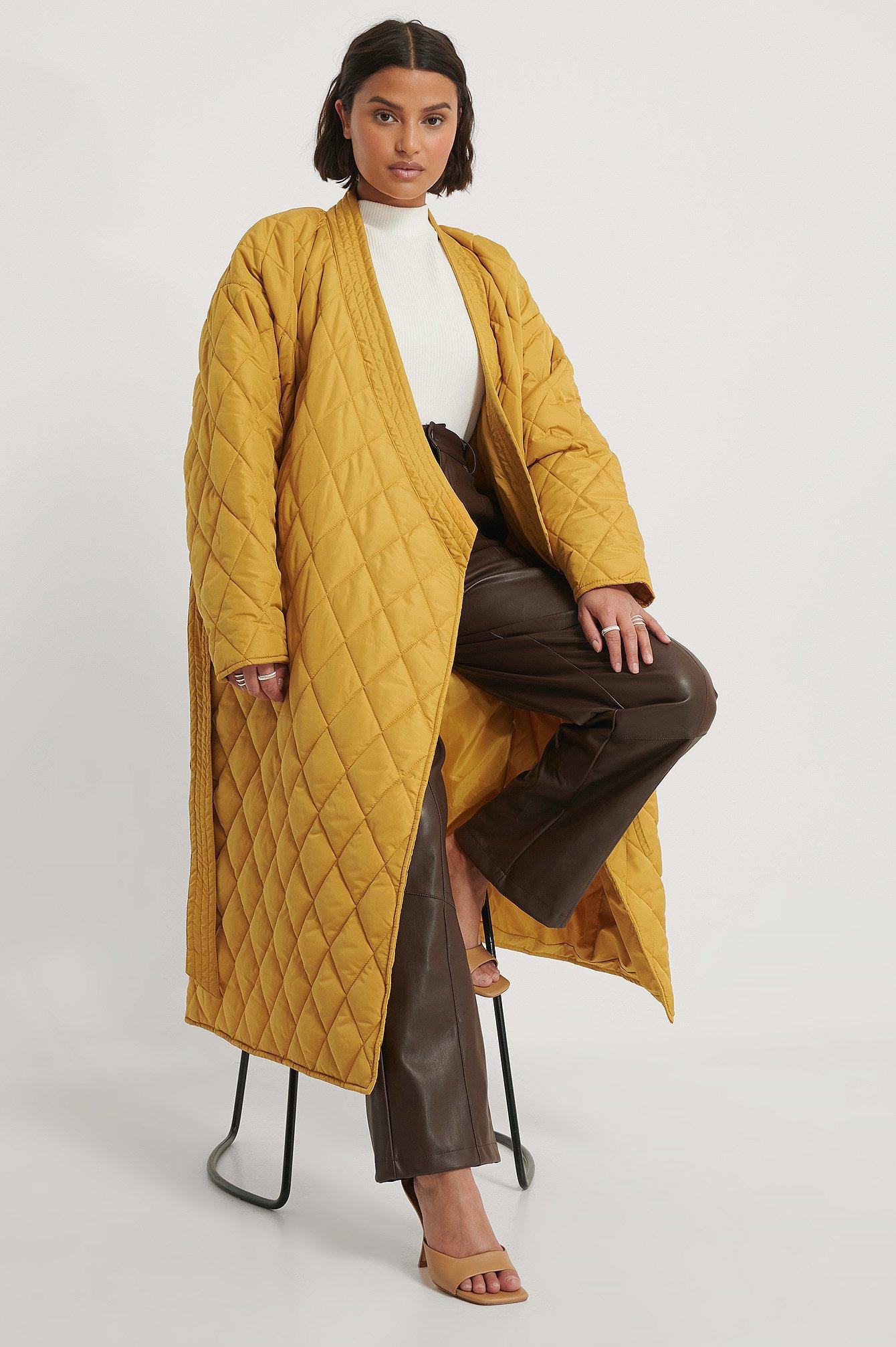 NA-KD Yellow Quilted Kimono Coat | Lyst