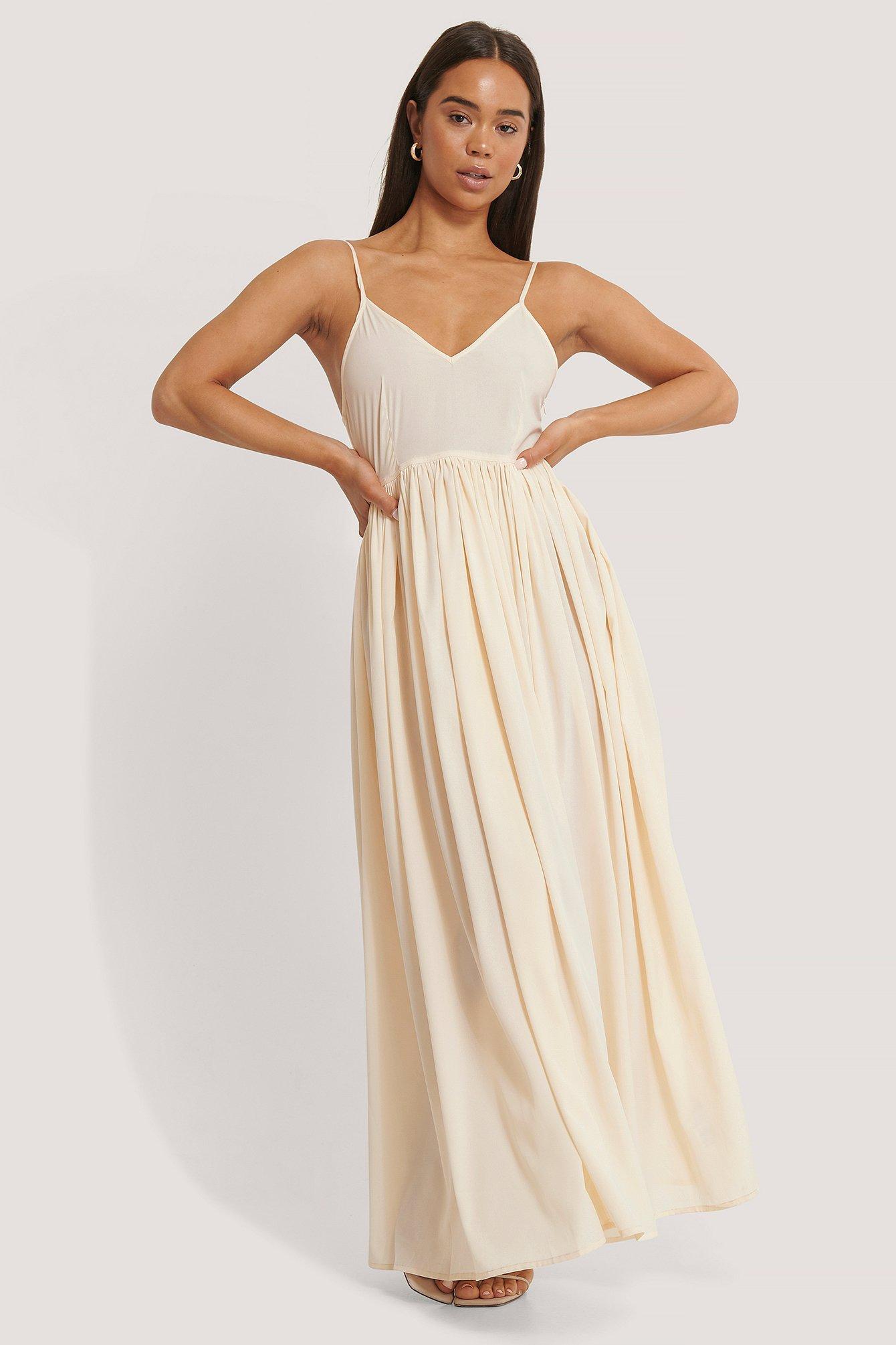 NA-KD Offwhite Thin Strap Flowy Maxi Dress in Natural | Lyst