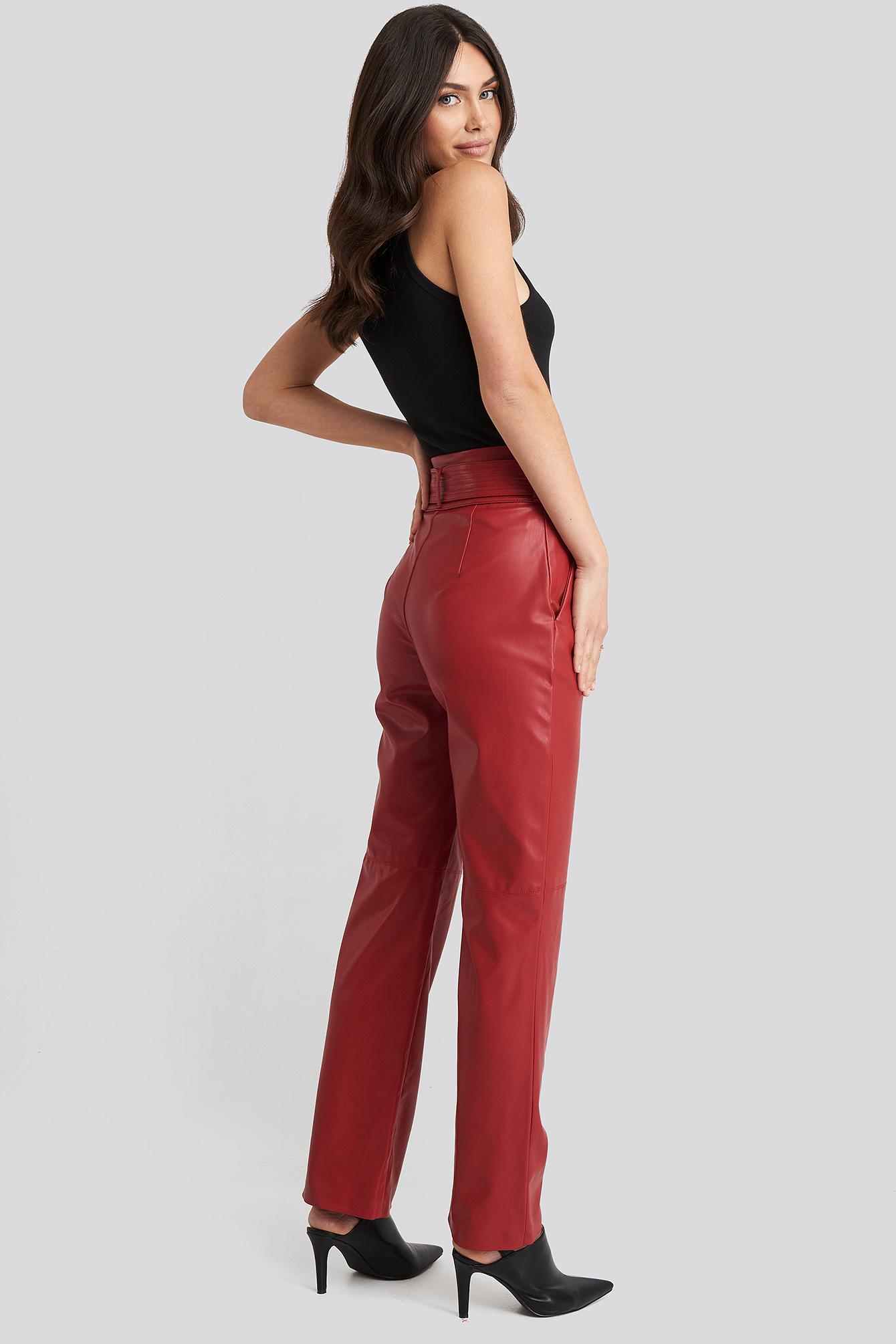 red pu leather pants