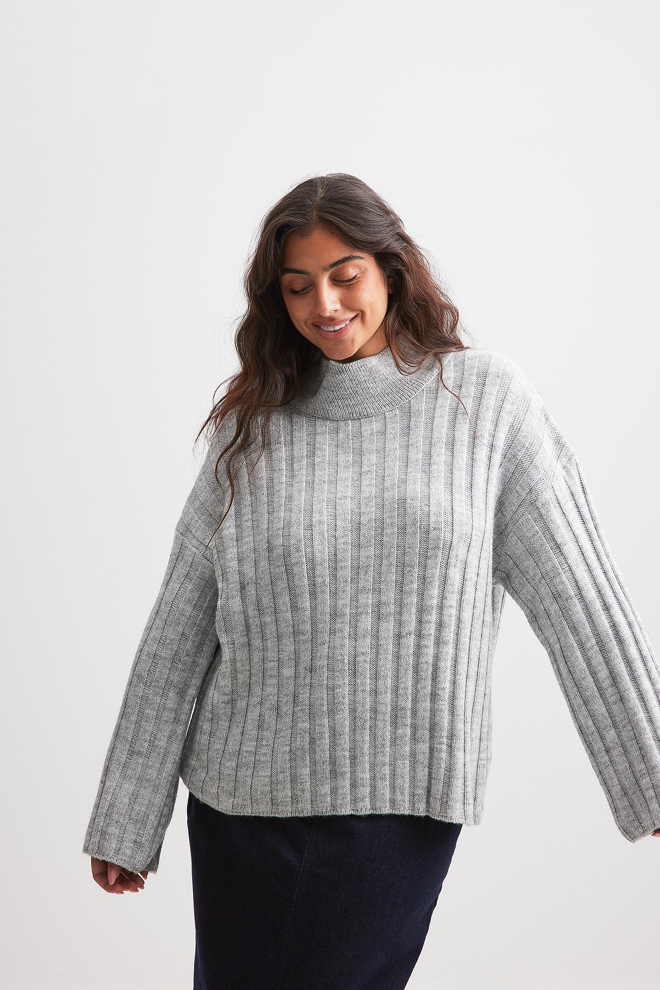 NA-KD Grey Turtle Neck Knitted Wide Rib Sweater in Gray | Lyst