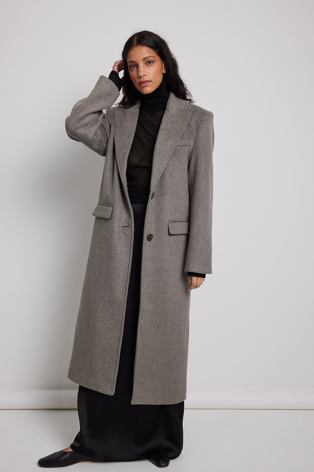NA-KD Oversized Big Shoulder Wool Blend Coat in Black | Lyst