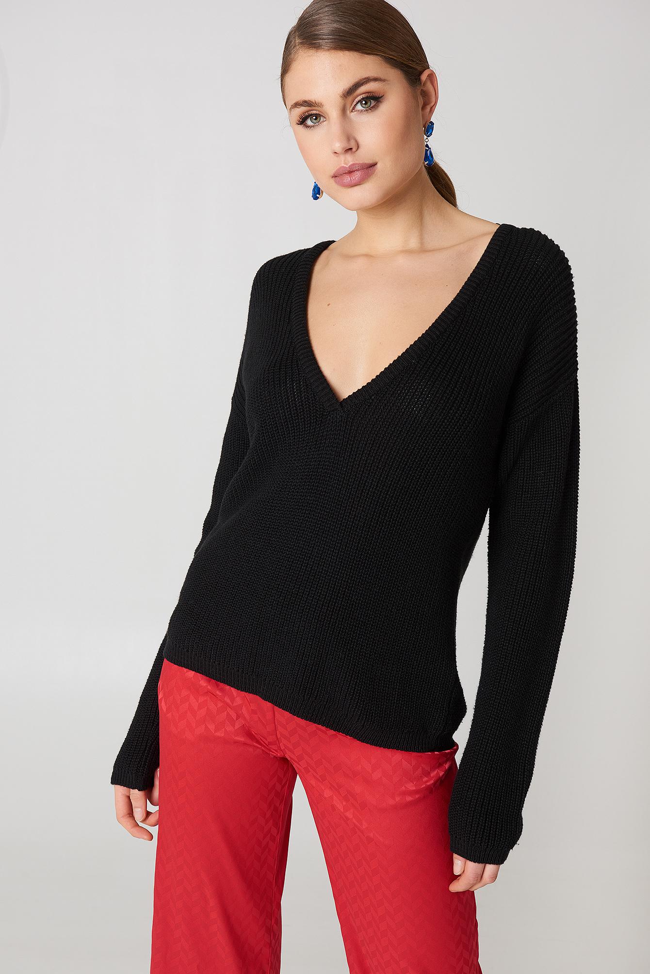 Lyst - Na-Kd Deep V-neck Sweater in Black