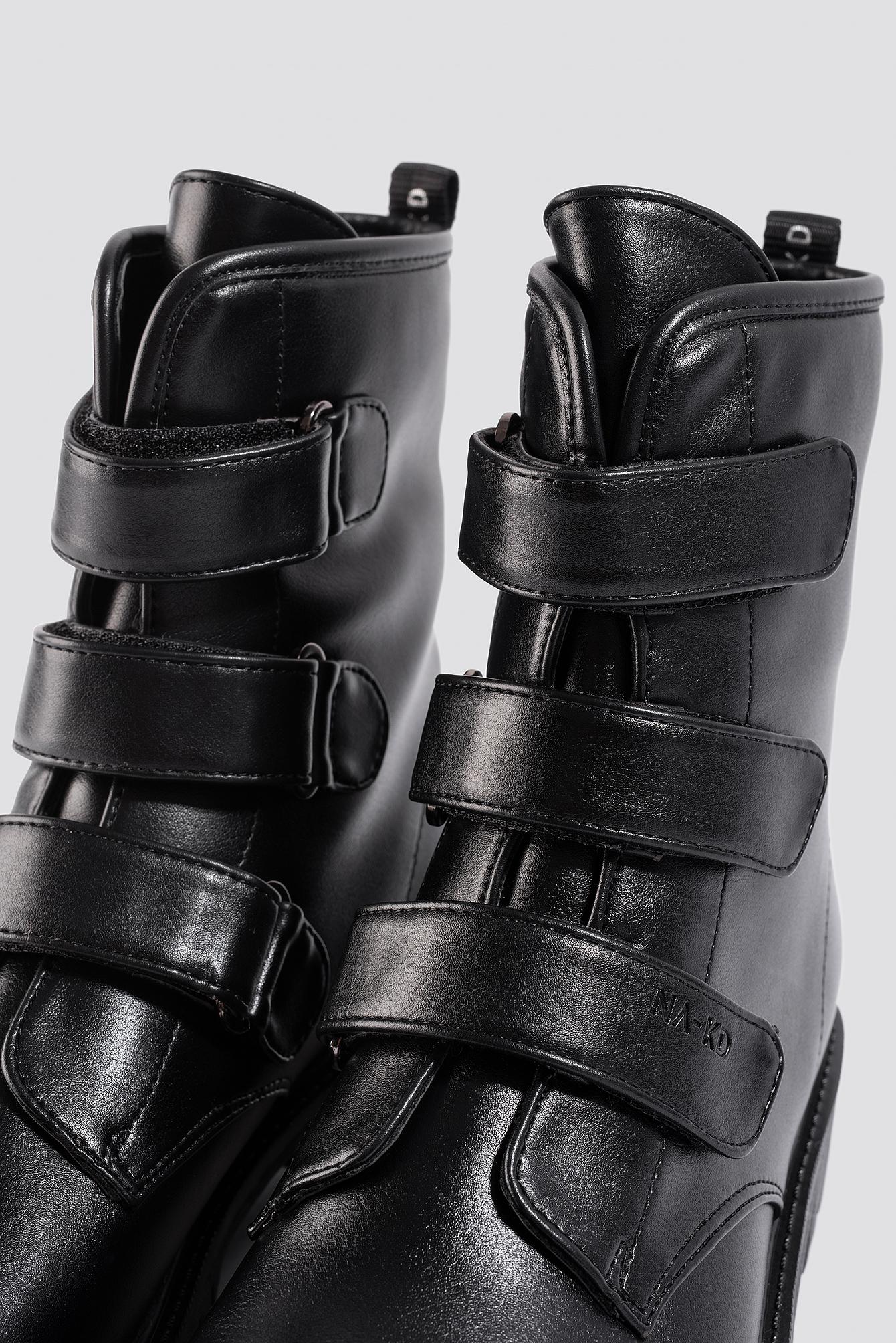 NA-KD Velcro Combat Boots Black | Lyst