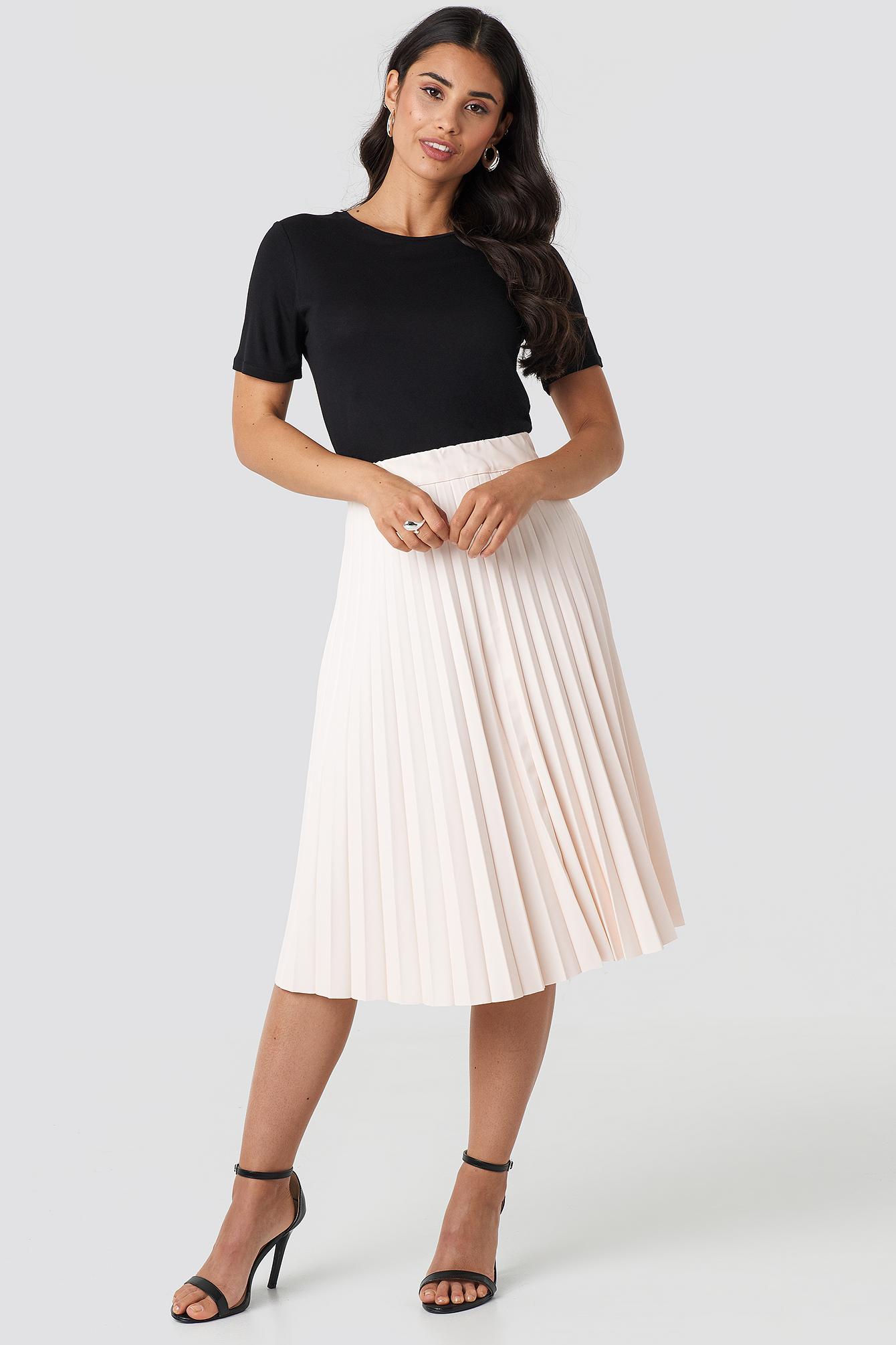 NA-KD Faux Leather Pleated Midi Skirt Beige in Natural - Lyst