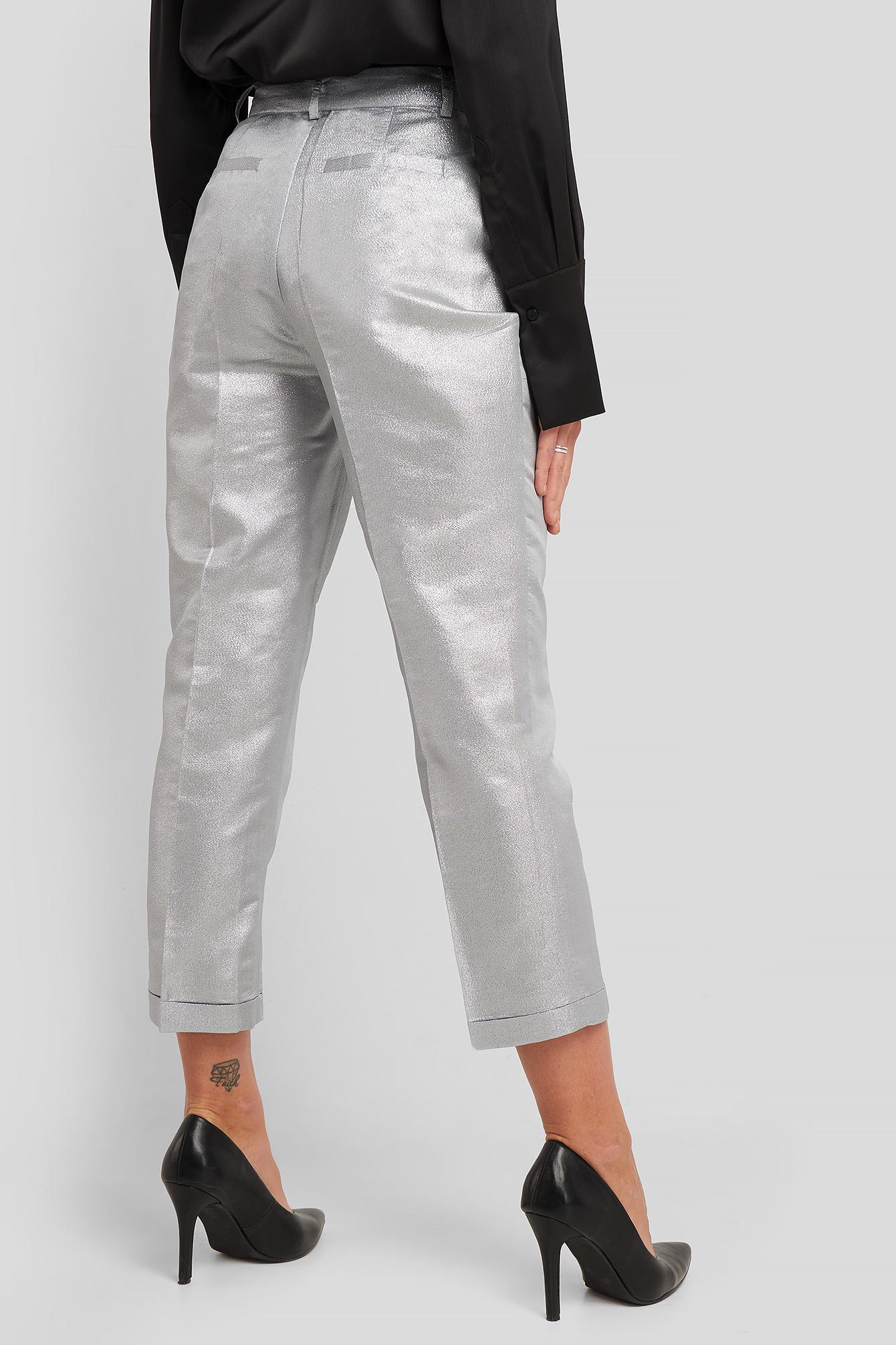 Metallic Womens Clothing Trousers Chloé Synthetic Pants in Silver Slacks and Chinos Capri and cropped trousers 