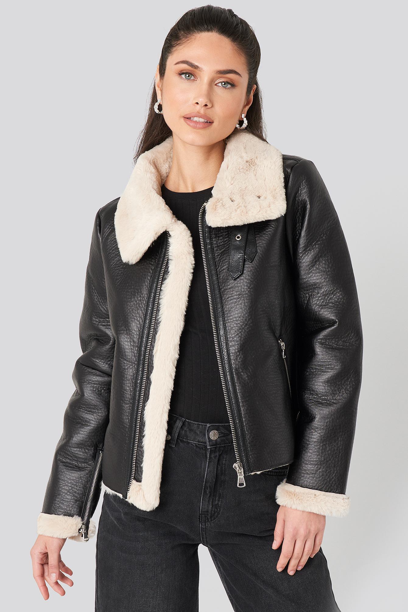 cropped pu aviator jacket