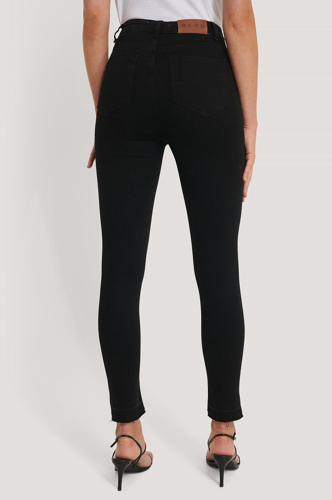 skinny high waist open hem jeans