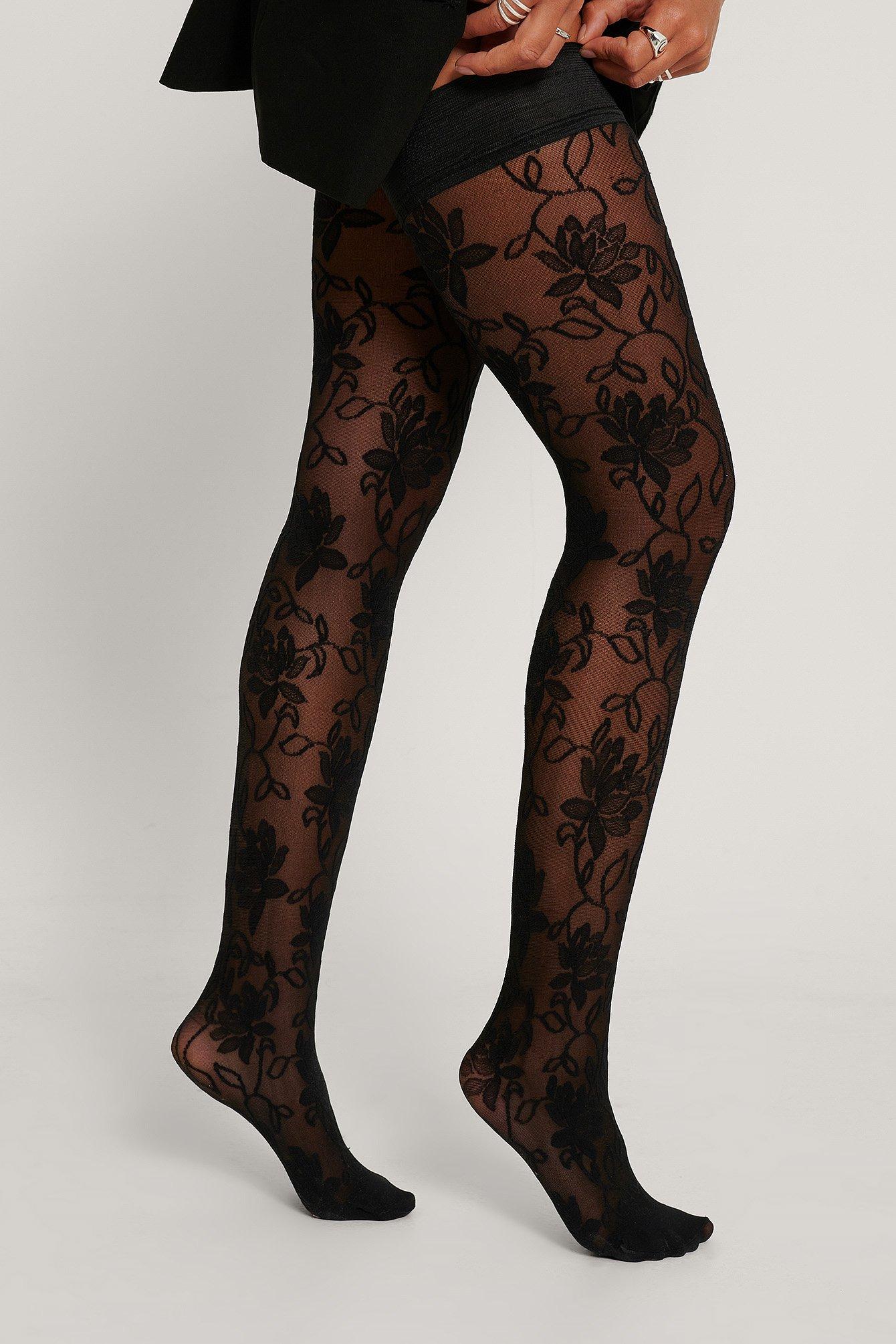 black flower tights