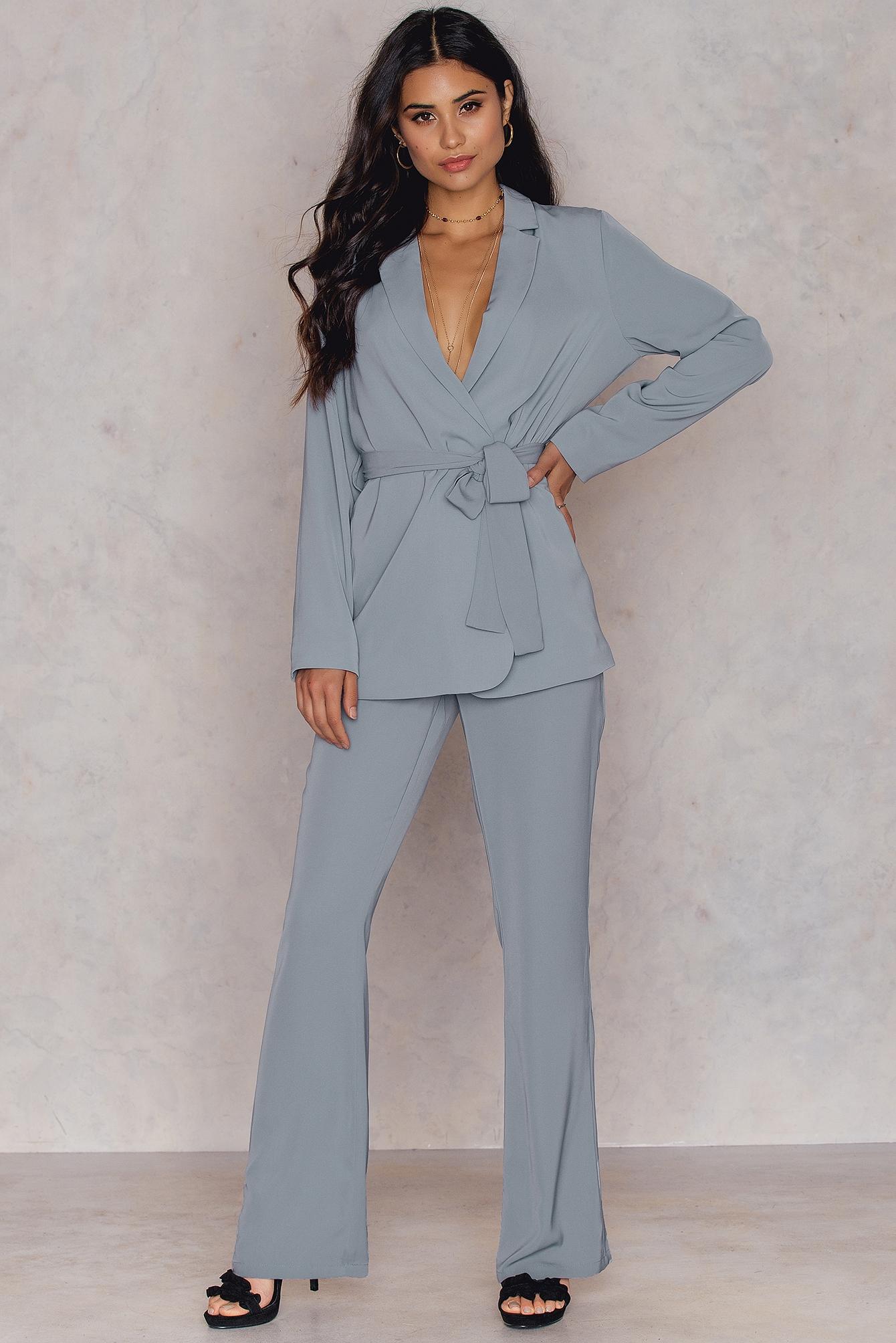 dusty blue pantsuit