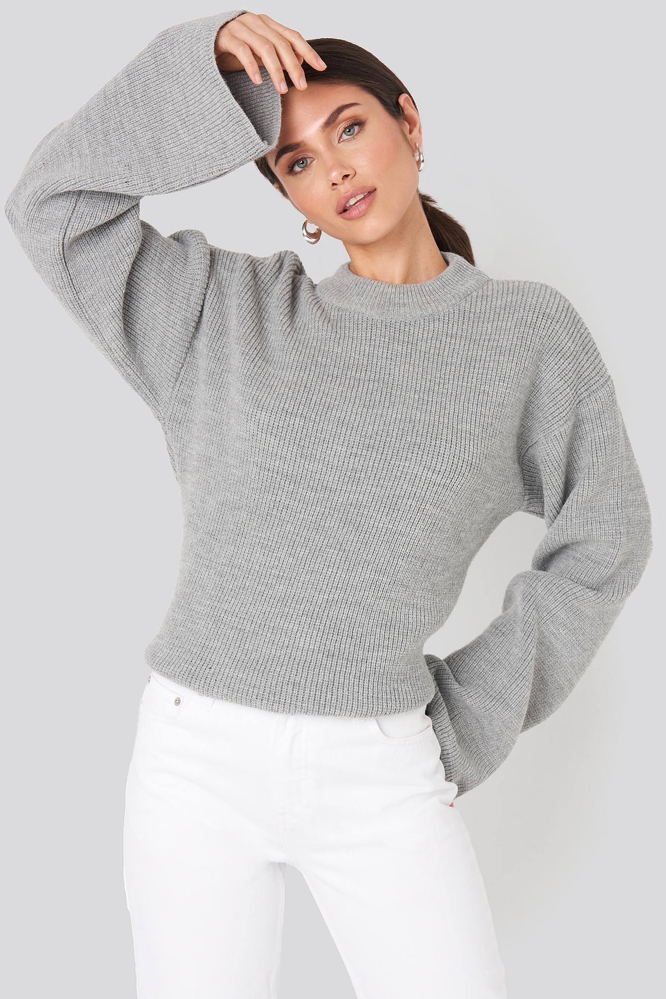 NA-KD Grey Wide Sleeve Round Neck Knitted Sweater in Gray | Lyst