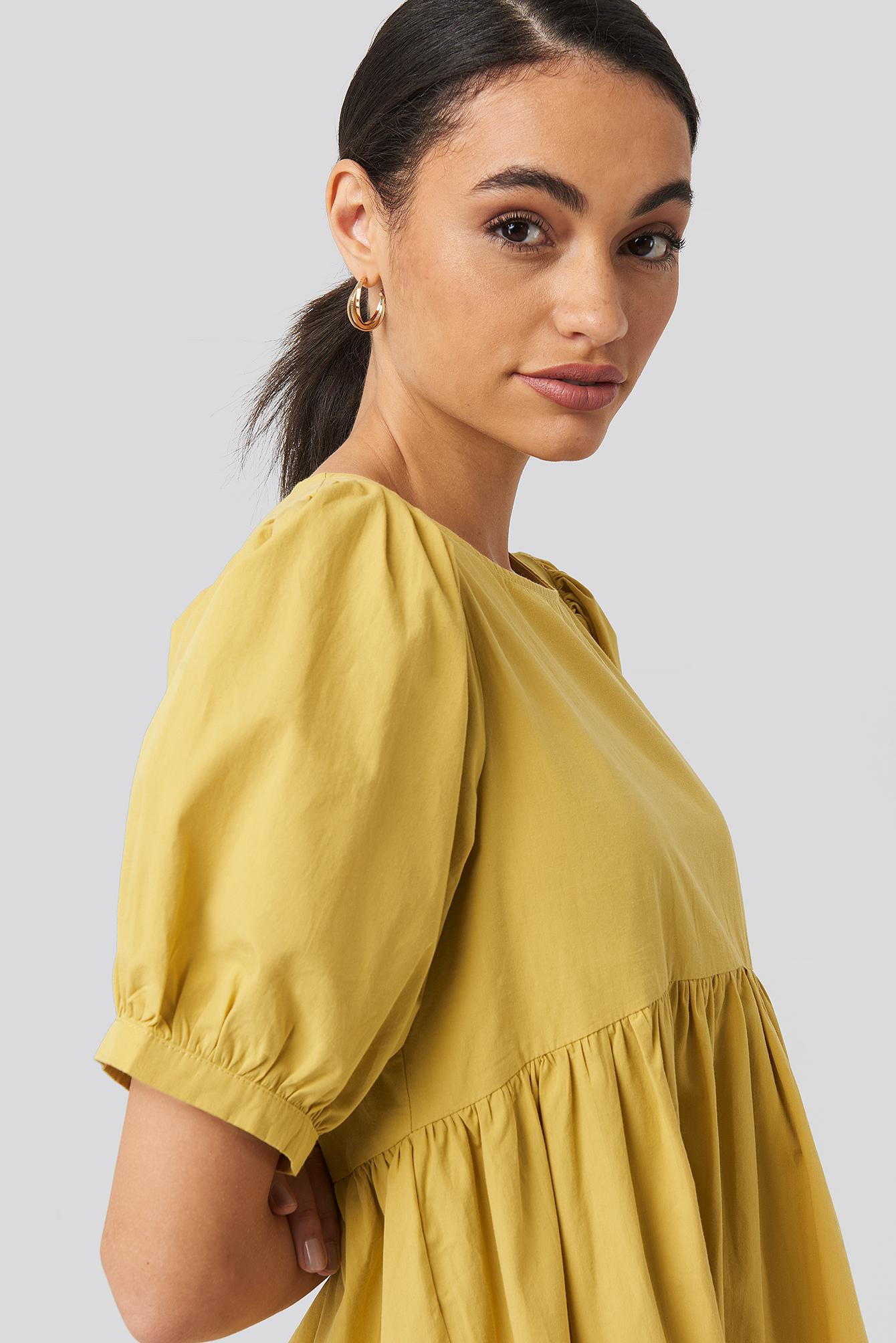 NAKD Cotton Puff Sleeve Pleated Tiered Midi Dress Yellow Save 17 Lyst