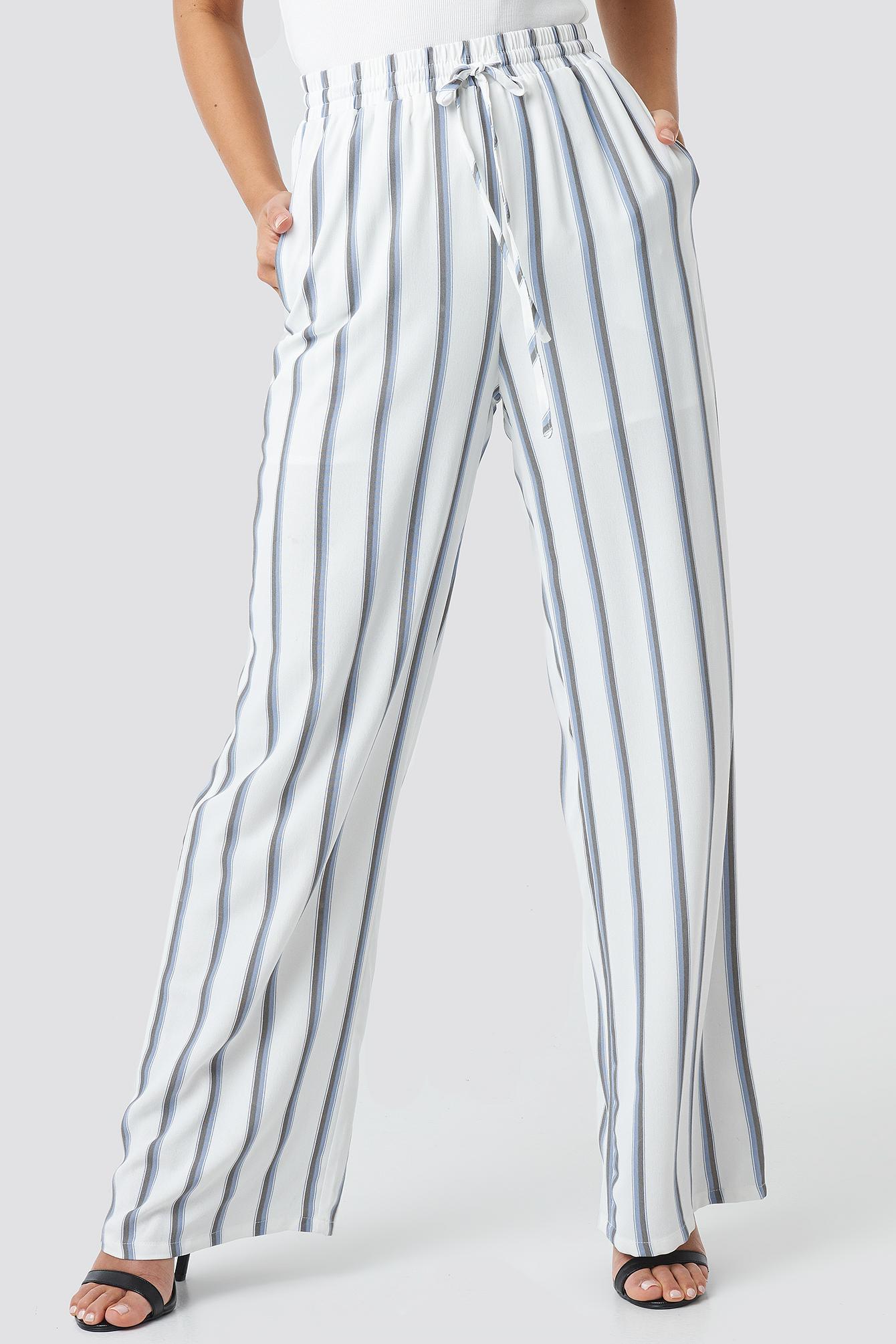 Glamorous Synthetic Striped Wide Pants Multicolor in White Blue Stripes ...