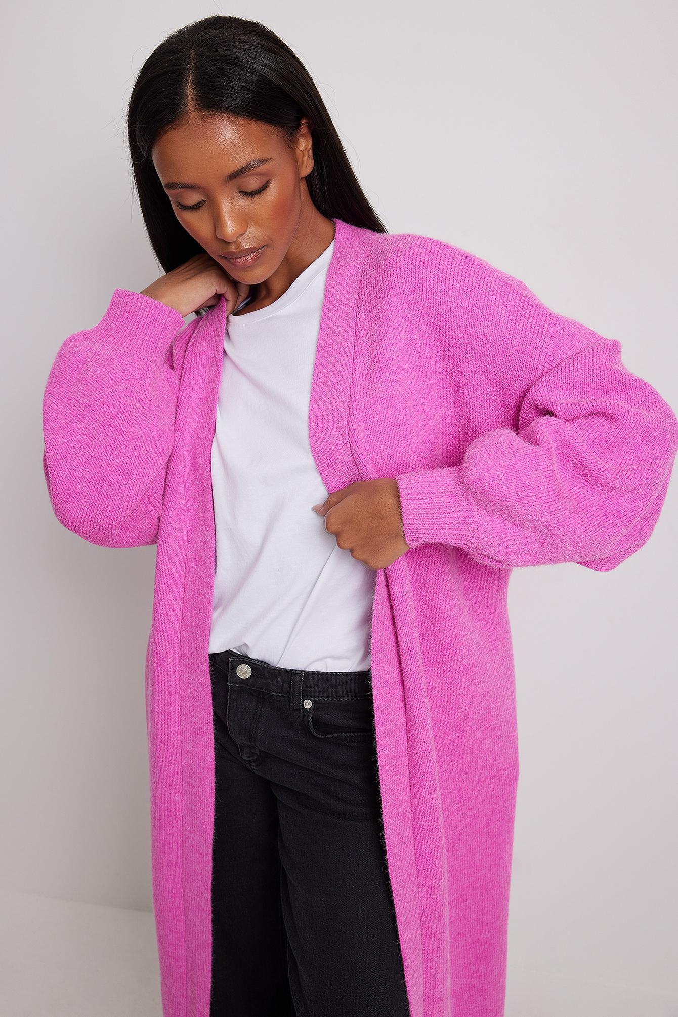 NA-KD Heavy Knitted Long Cardigan in Pink | Lyst