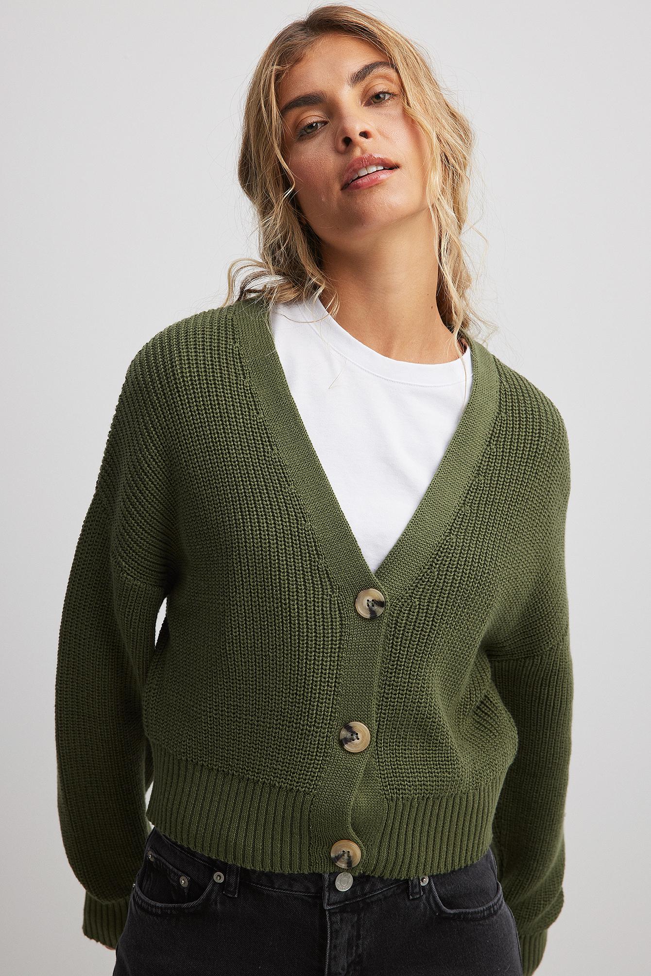NA-KD Green Short Knitted Cardigan | Lyst