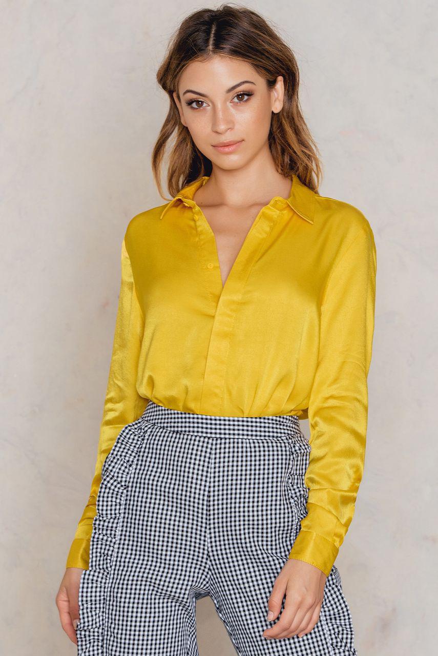 yellow satin blouse