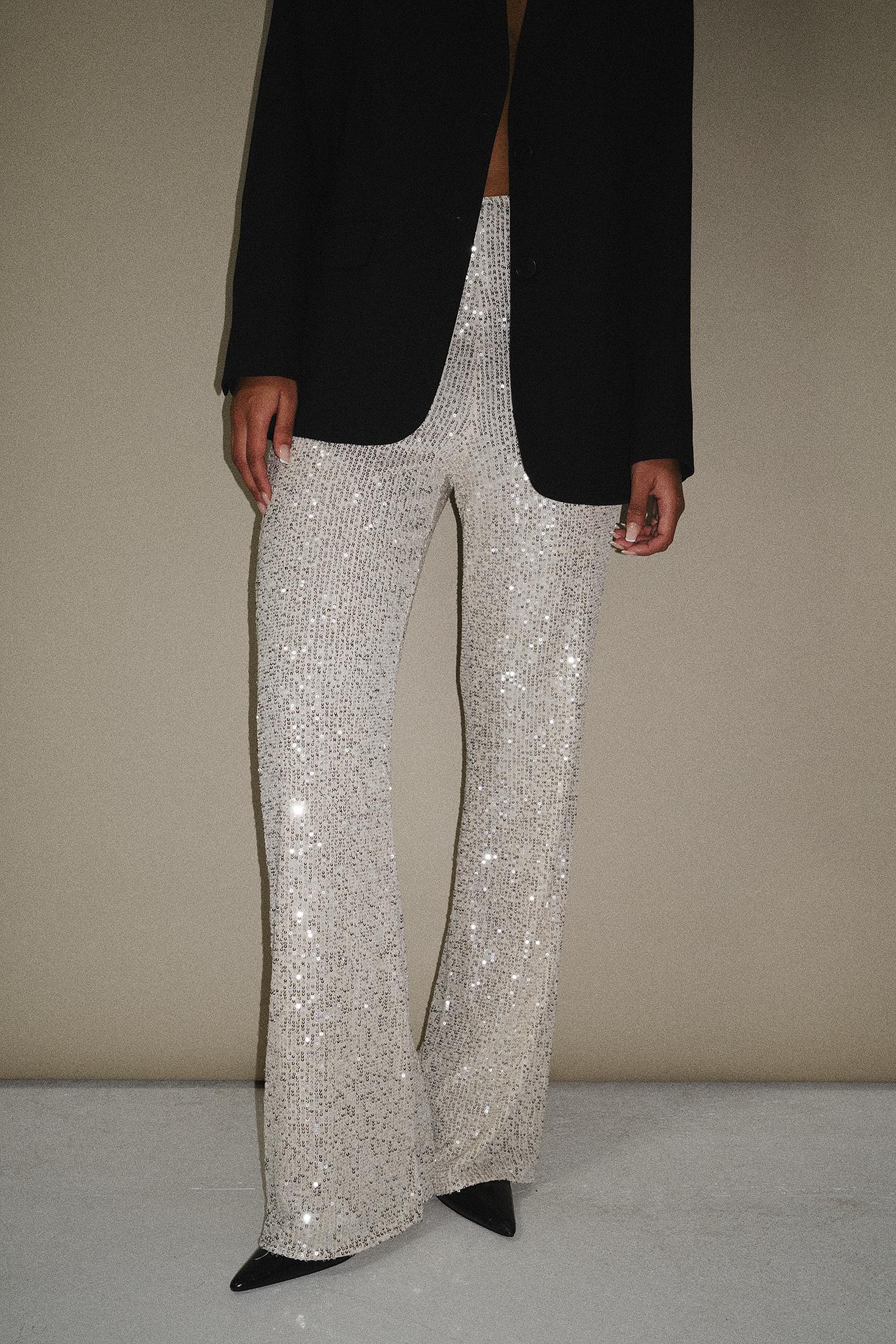NA-KD Flare Sequin Pants in Black | Lyst