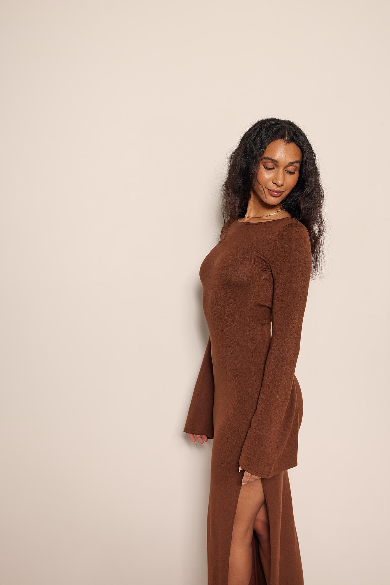 NA-KD Knitted Wide Sleeved Dress in Brown | Lyst