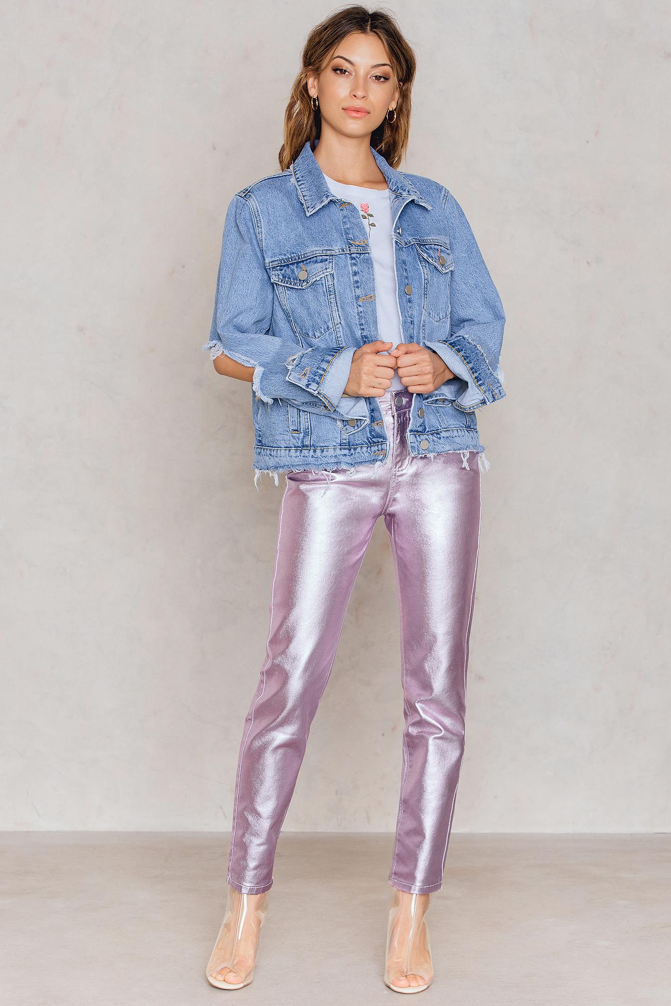 NA-KD Metallic Denim Pants in Pink | Lyst