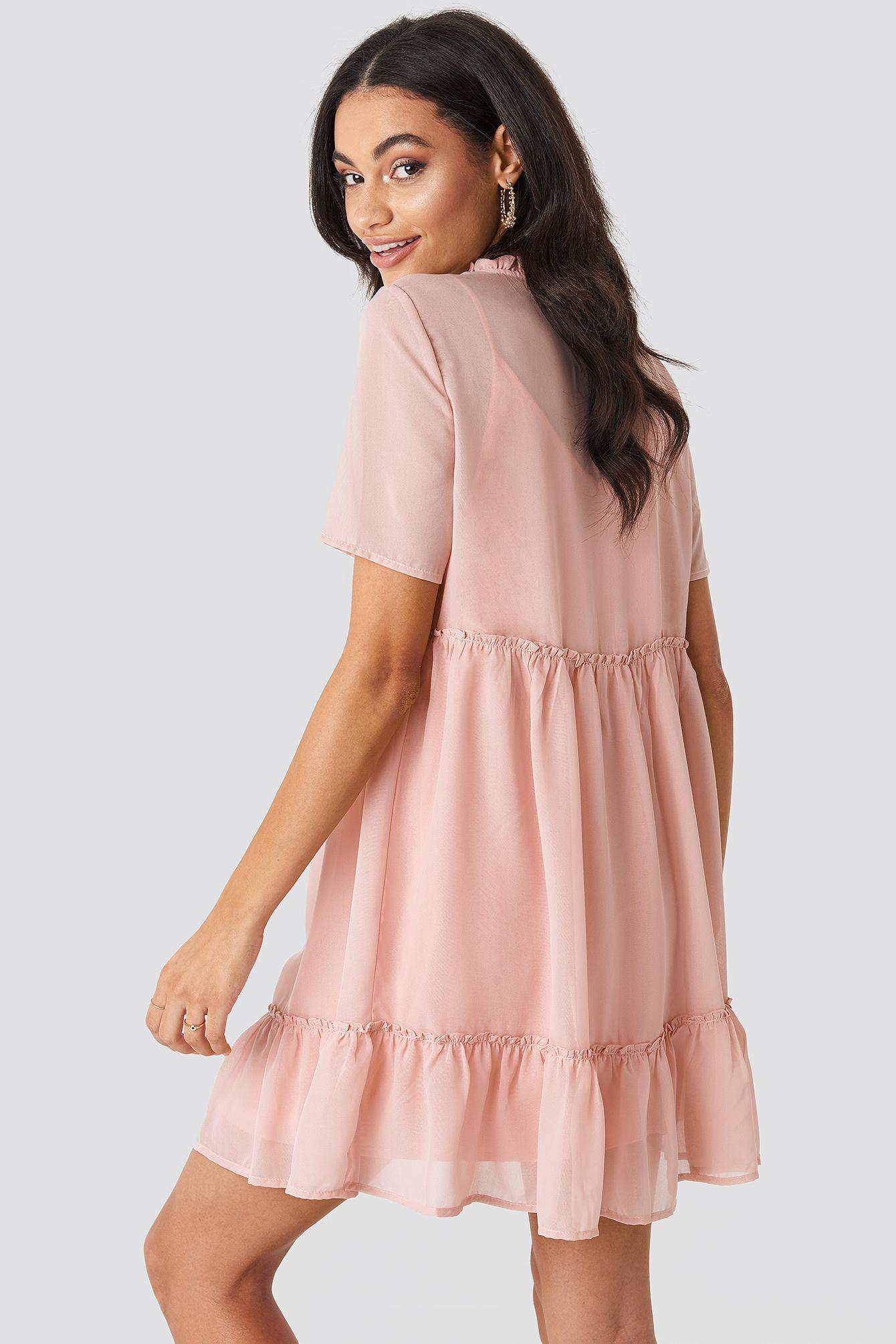 Short Sleeve Flowy Mini Dress Pink ...