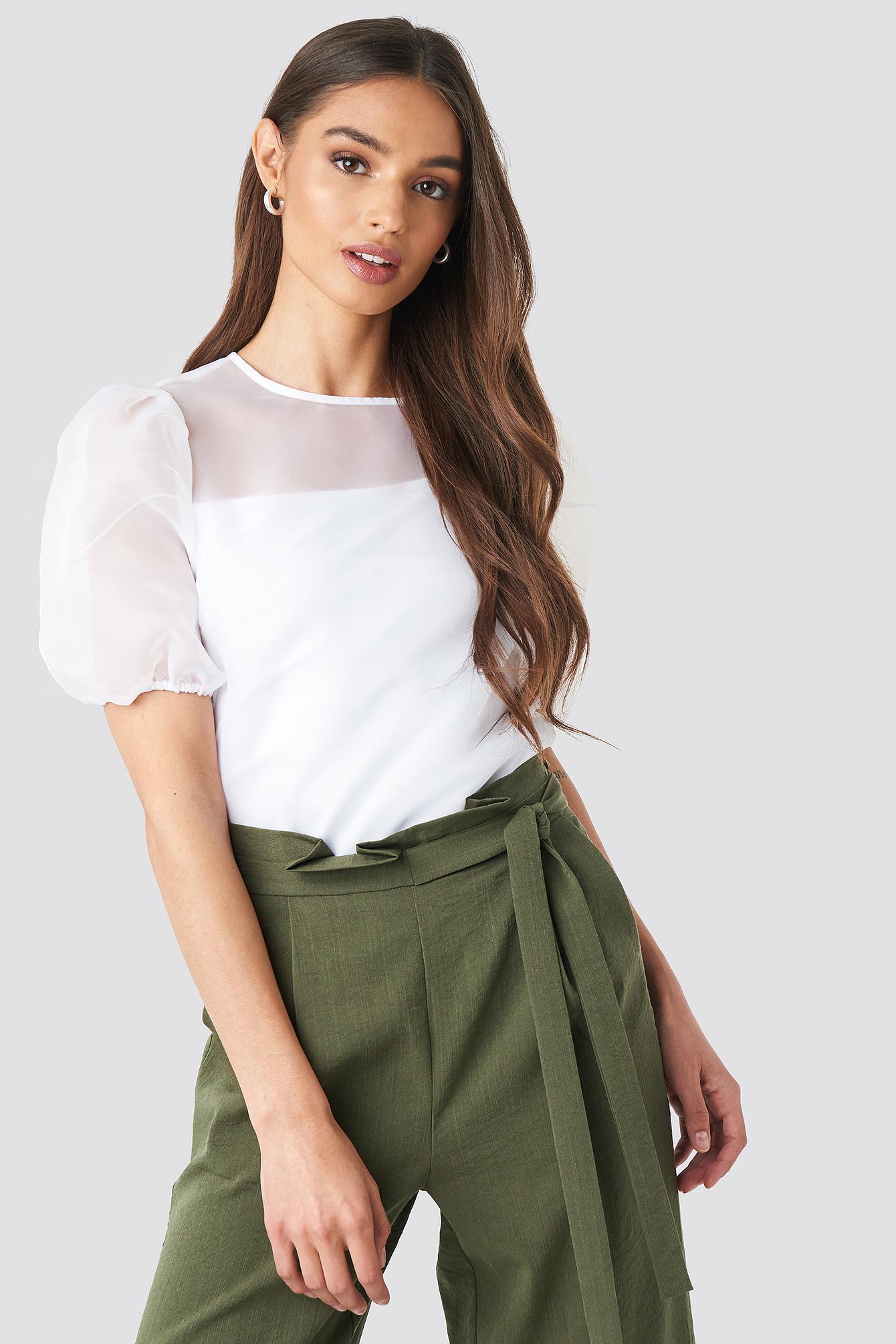 NA-KD Synthetic Puff Sleeve Organza Blouse White - Save 51% - Lyst