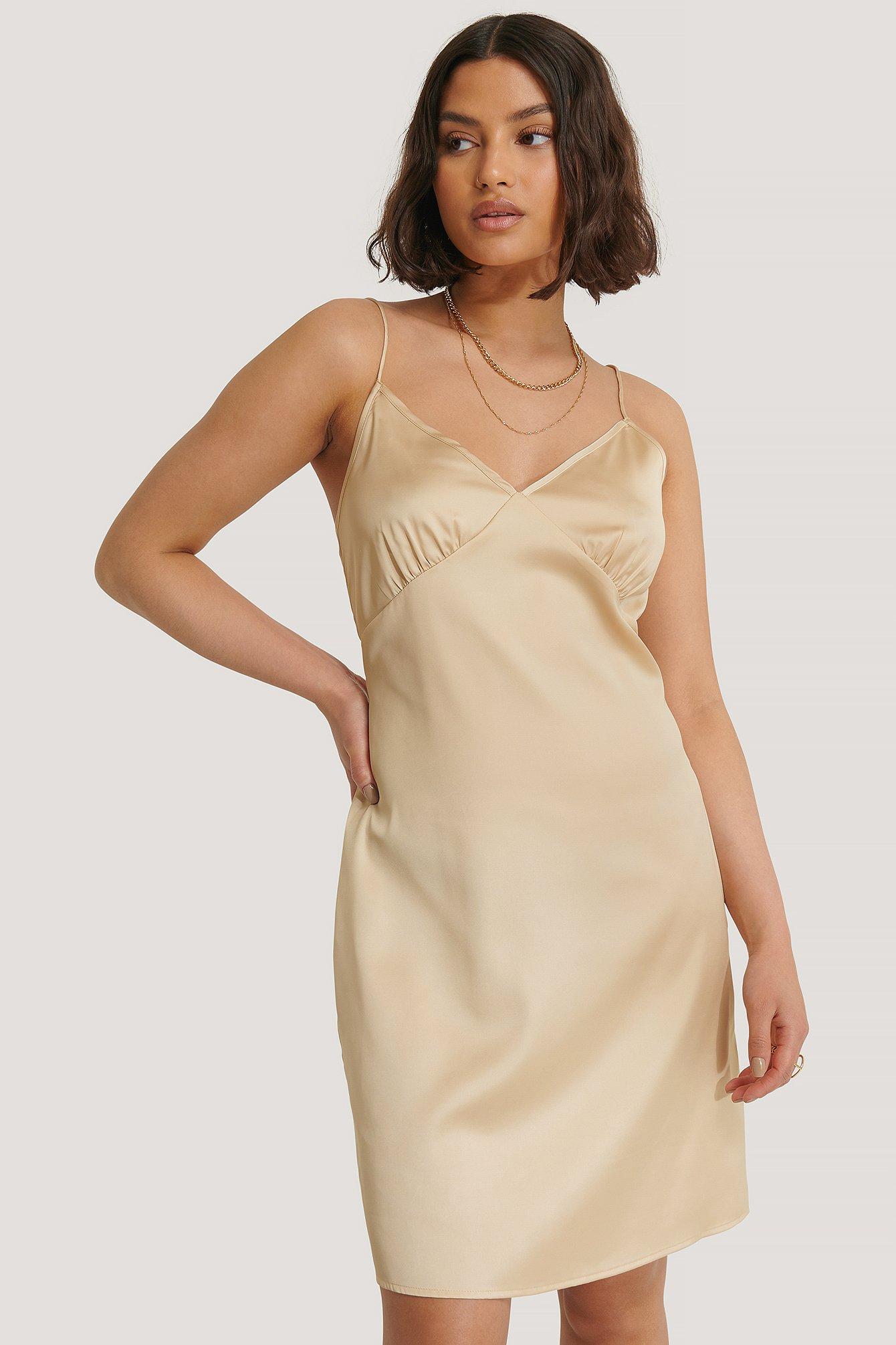 tan satin dress