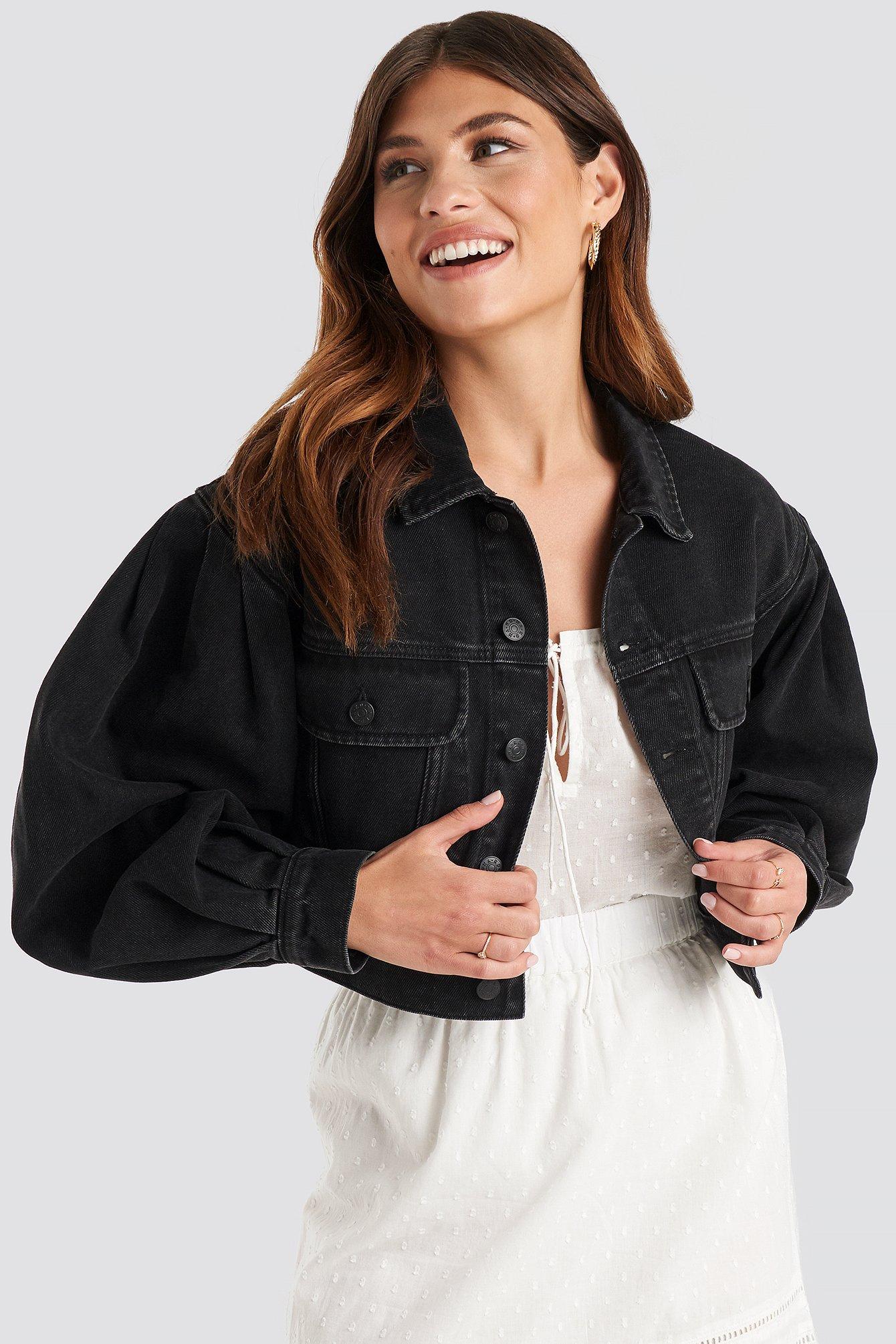 oversized black cropped denim jacket