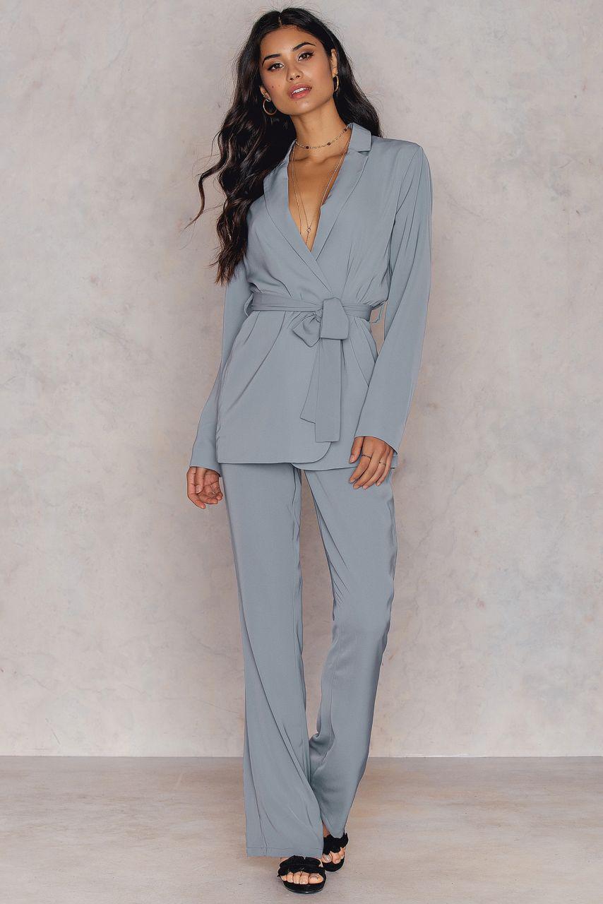 dusty blue pantsuit